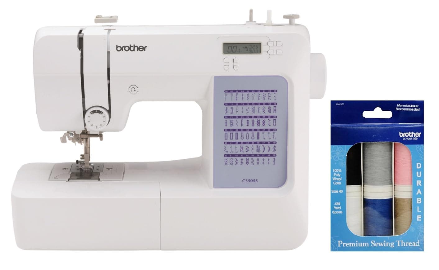 CS5055 Computerized Sewing Machine, 60 Built-in Stitches, LCD Display, 7 Included Feet and 6-Piece Premium Sewing Thread Pack