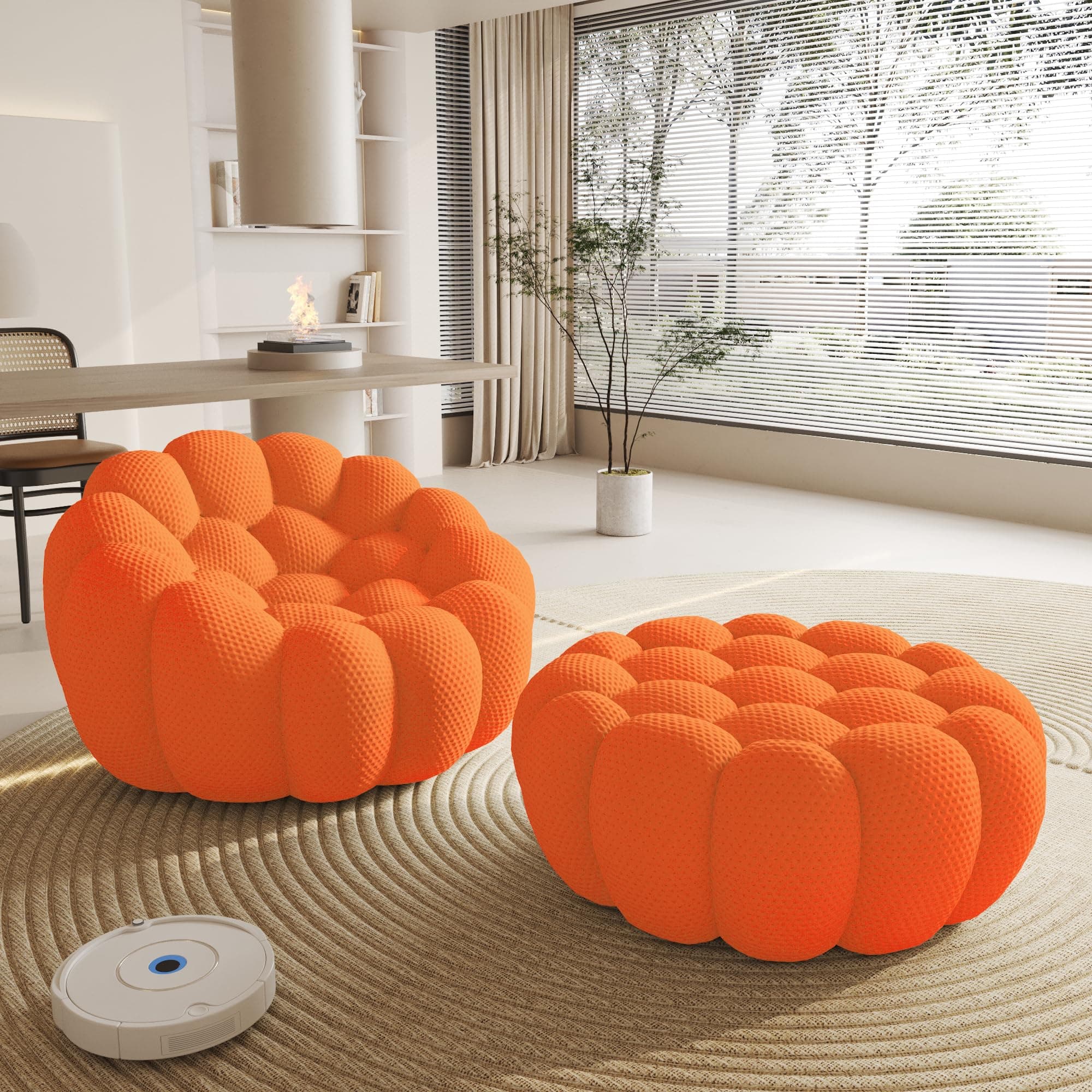 WJShome Modular Sectional Sofa,Bubble Couch Set,1 Seater+ Ottoman,Modern Upholstered Bean Bag Sofa Couch Mesh Fabric Lazy Floor Chair Living Roon Sets (Orange)