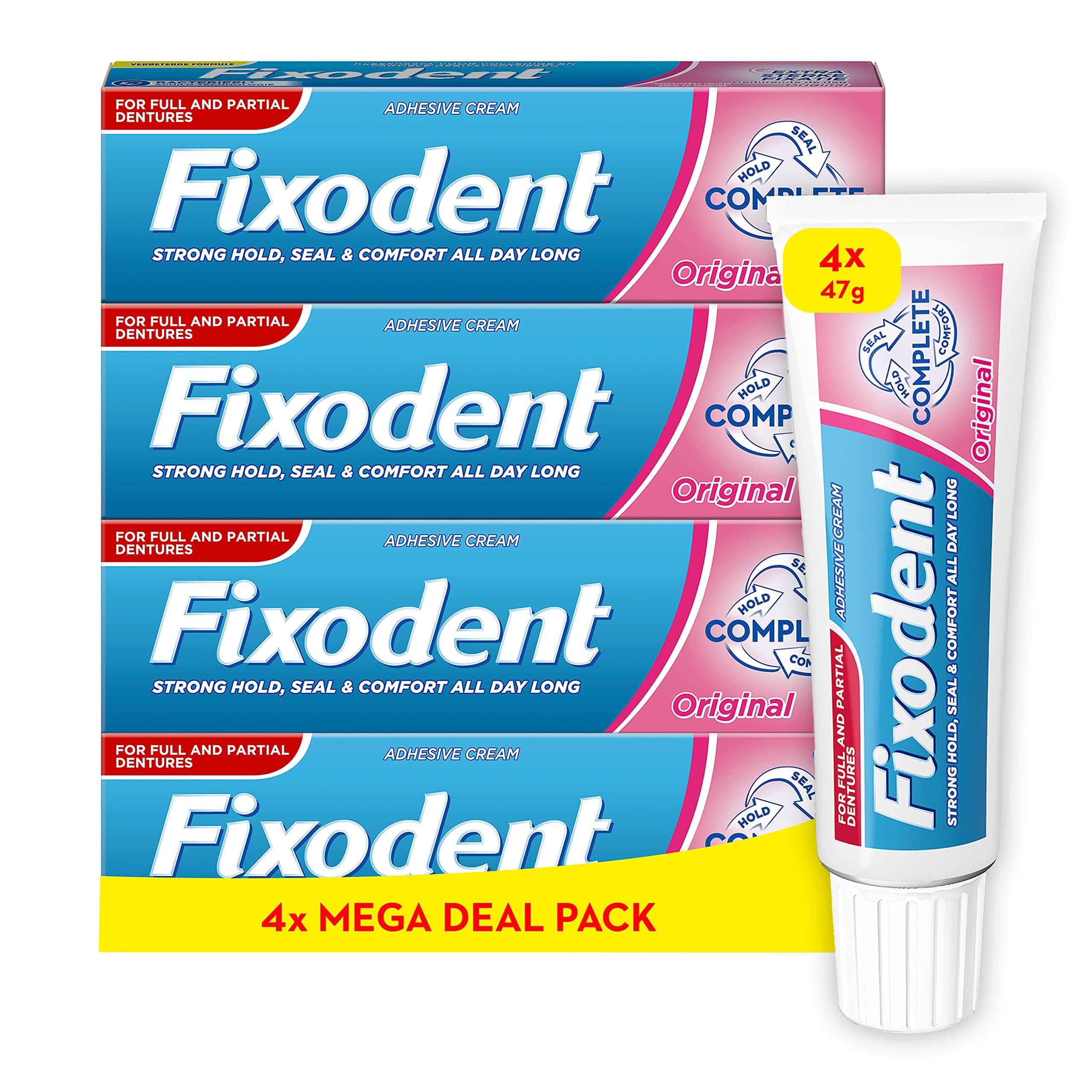 Fixodent Full Denture Adhesive 47g, Original x4