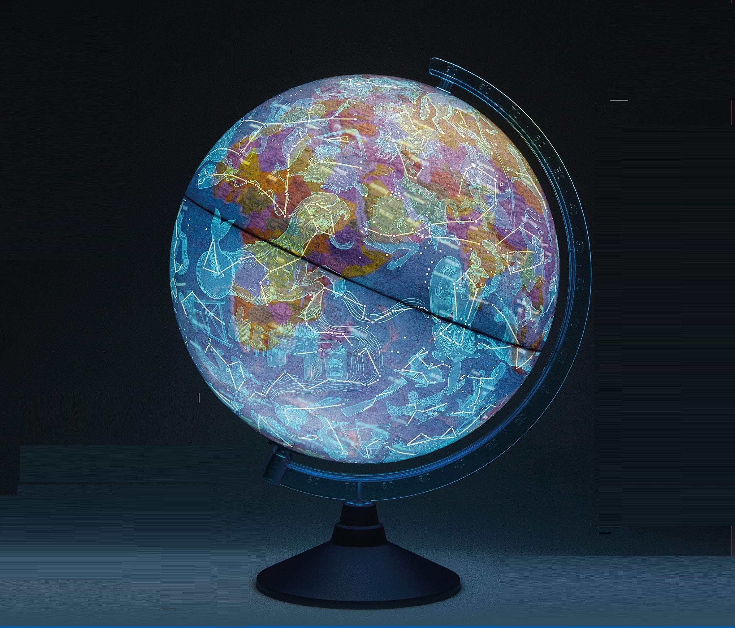 Exerz 21Cm Illuminated Ar Globe With Cable Free Led Lighting Day And Night Political Map/Constellation Stars - Fun And Interactive Augmented Reality App Ios Android -21Cm Diameter