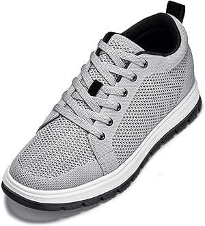 CALTO Men's Invisible Height Increasing Elevator Casual Shoes - Pewter Grey/White & Black Sole Light-Weight Lace-up Knitted Casual Sporty Sneakers - 2.4 Inches Taller - X2324 - Size 11 D(M) US