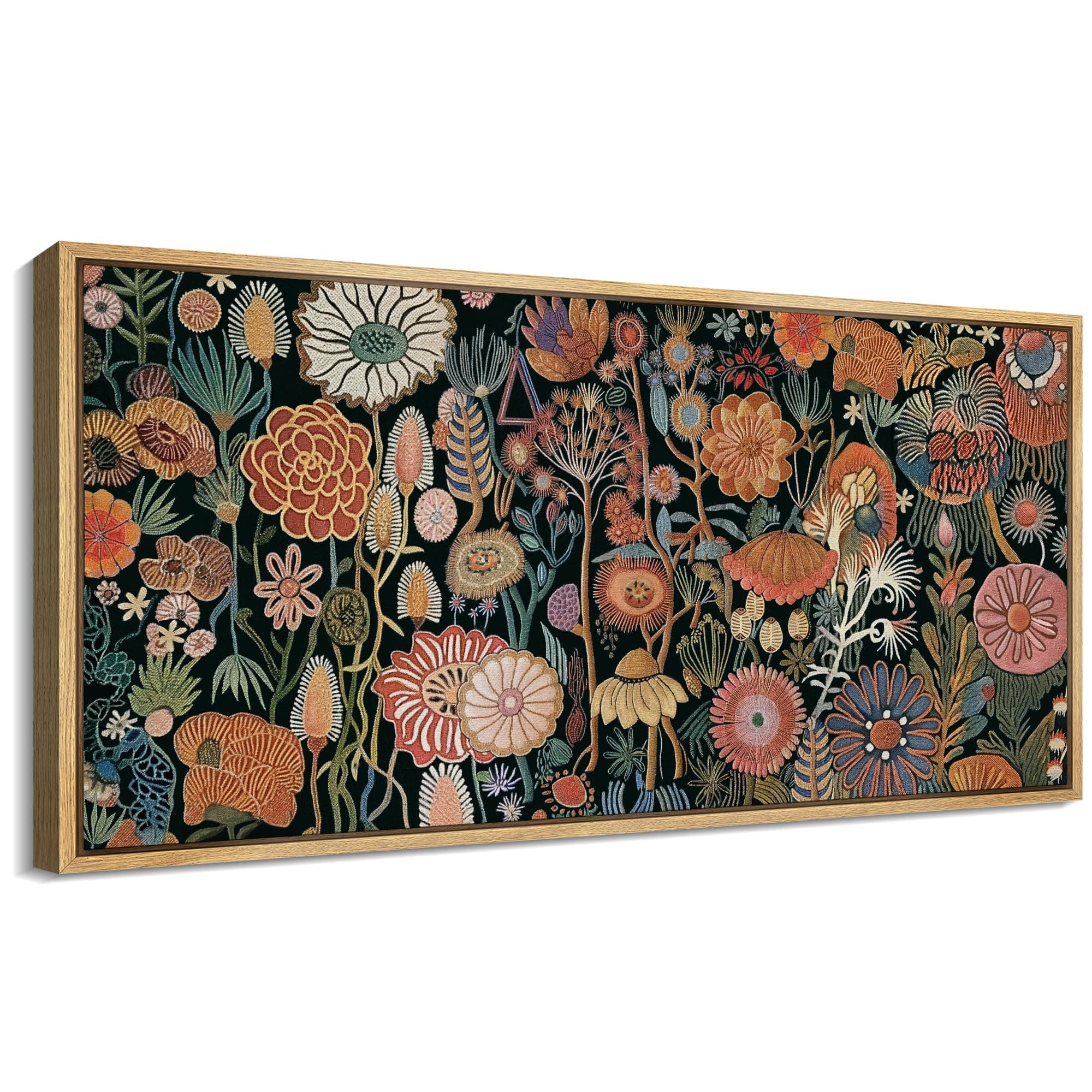 Extra Large Framed Canvas Print Wall Art Floral Botanical Pattern Illustrations Modern Art Calm Warm for Living Room, Bedroom, Office - 60"x30"