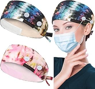 Working Caps with Button and Sweatband, Adjustable Working Hats for Women Men, One Size(Tie Back or Toggle)