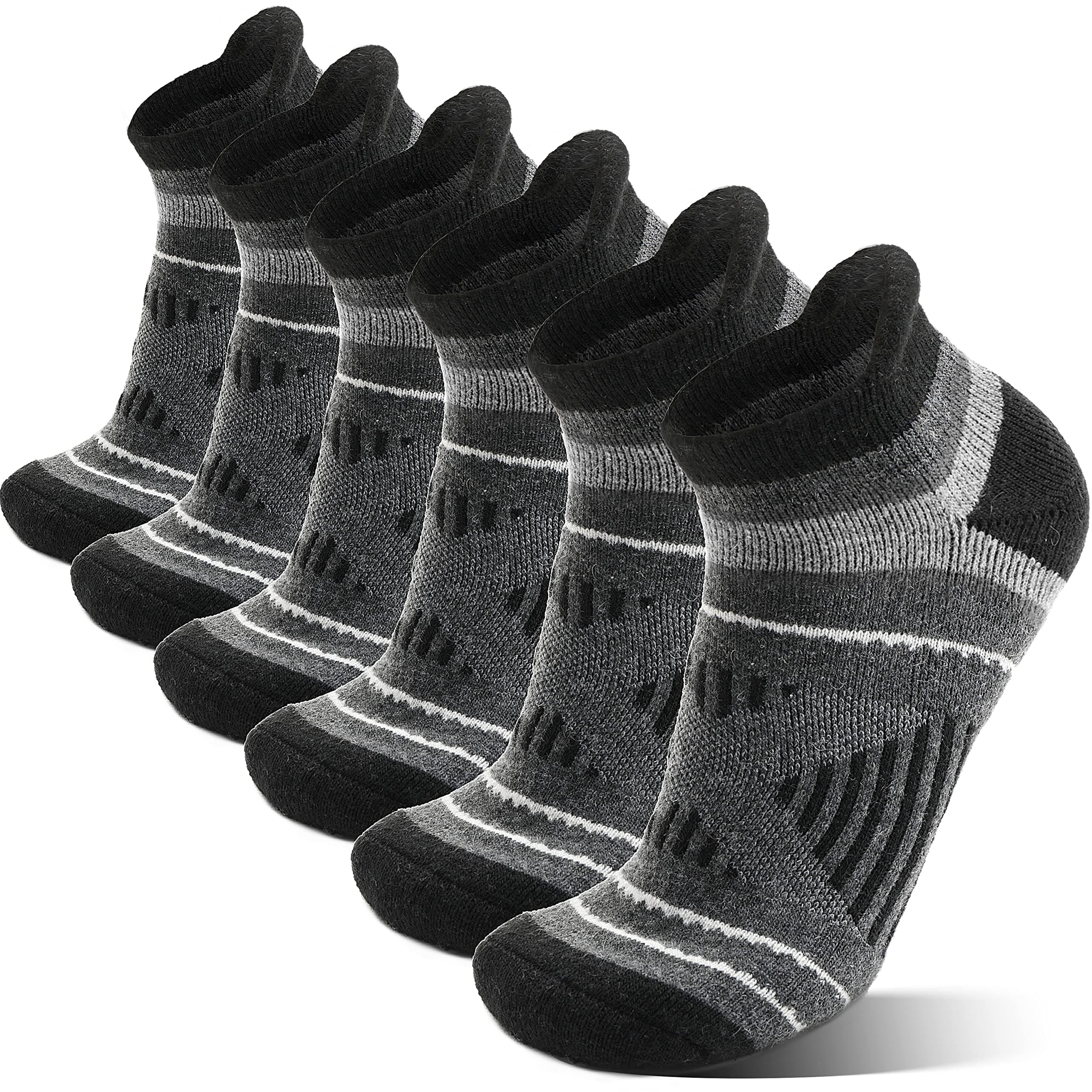 EBMORE 6 Pairs Merino Wool Walking Socks Trainer Compression Thermal Warm Winter Thick Ankle Invisible Cushion Breathable Socks for Men Women