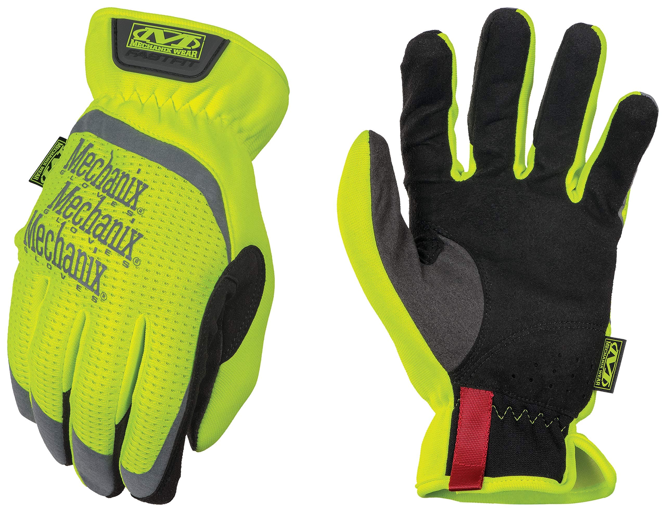 Hi-Viz FastFit Work Gloves with Secure Fit Elastic Cuff, Reflective and High Visibility, Touchscreen Capable, Safety Gloves for Men, Multi-Purpose Use (Fluorescent Yellow, X-Large)