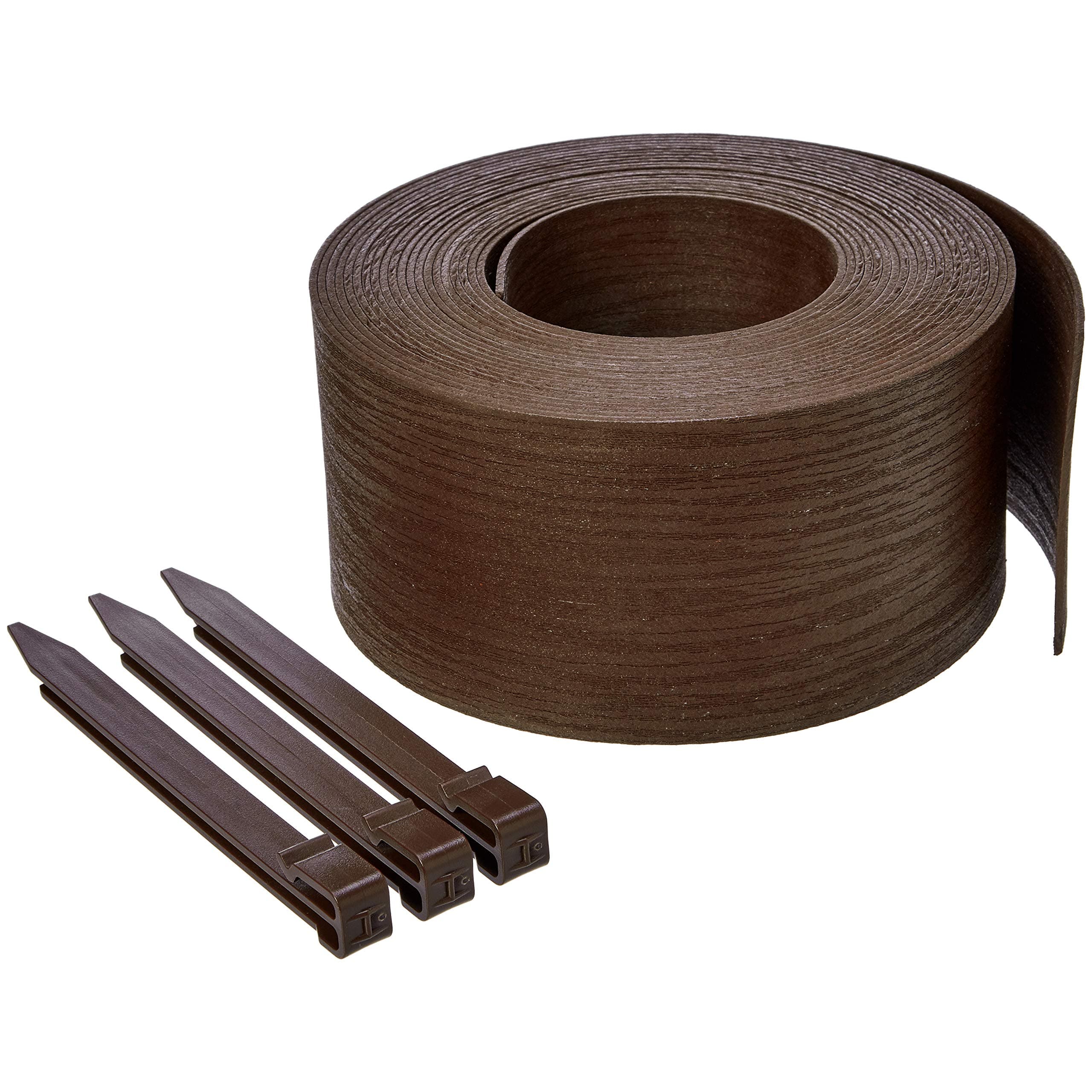 Amazon Basics Flexible Landscape Edging Coil for Garden Border, Flower Beds, Lawn and Pathways, 5 inch x 40ft, Brown, 10 Stakes