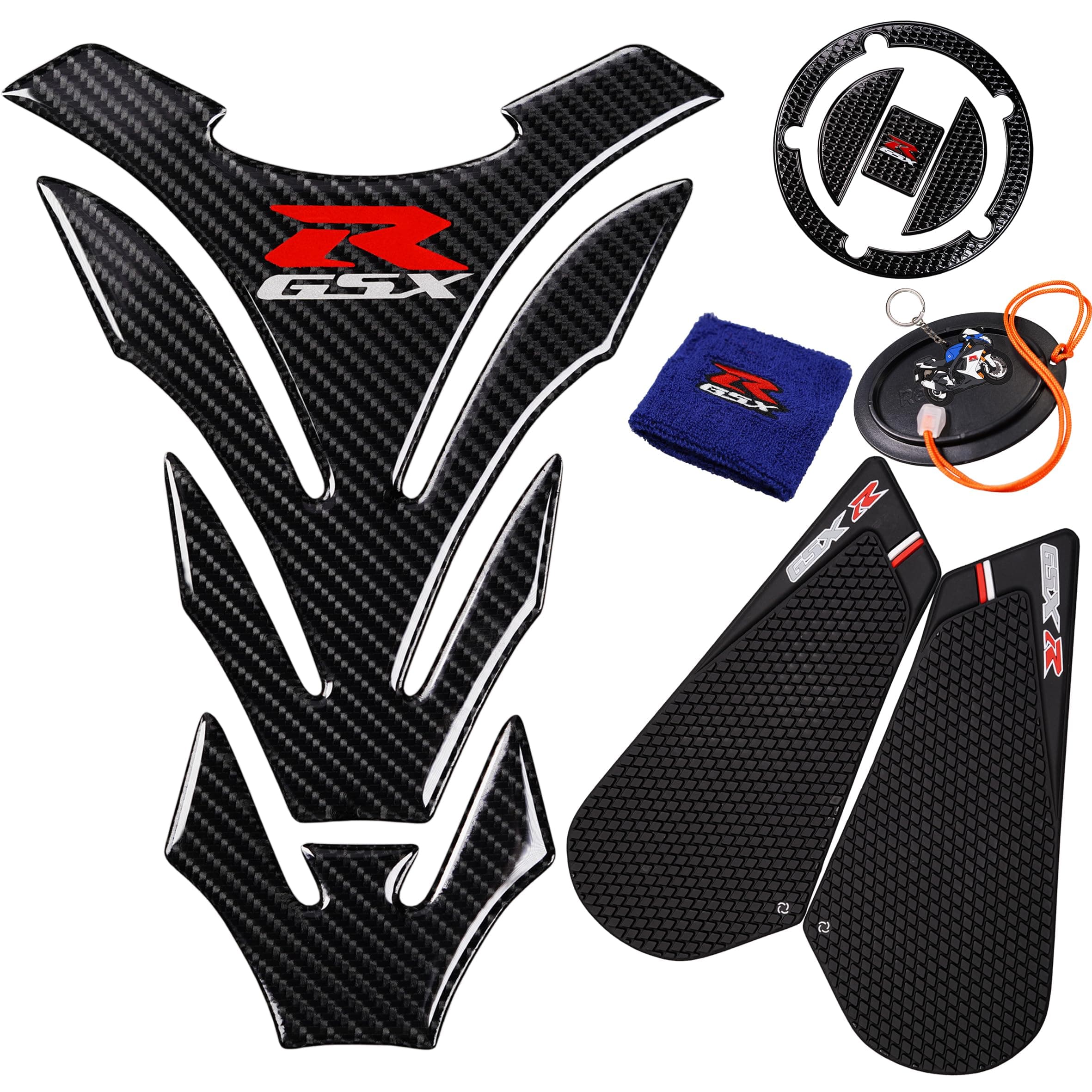 3D Black Rubber Side, Tank Pad Protector, Anti Slip sticker, Tank Side Traction Pad, 3D Gas Cap, Fuel Cap Decal,Tank Protector for GSXR 600 750 2011-2015 (black)