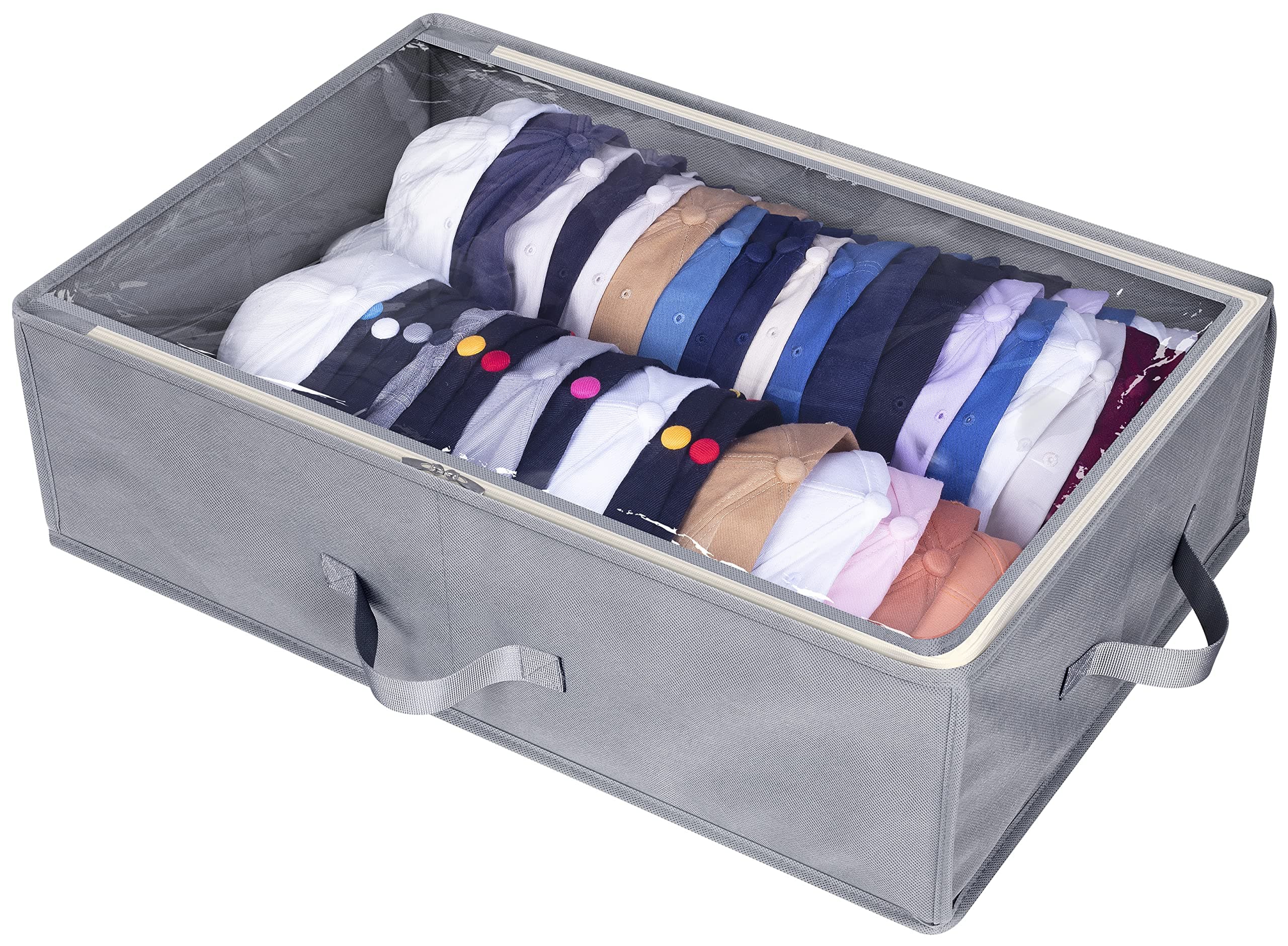 AOODA Large Hat Storage Box for Baseball Caps, Holds Up to 50 Caps Wide Hat Organizer for Closet with Cardboard, Under Bed Snapback Holder, Grey