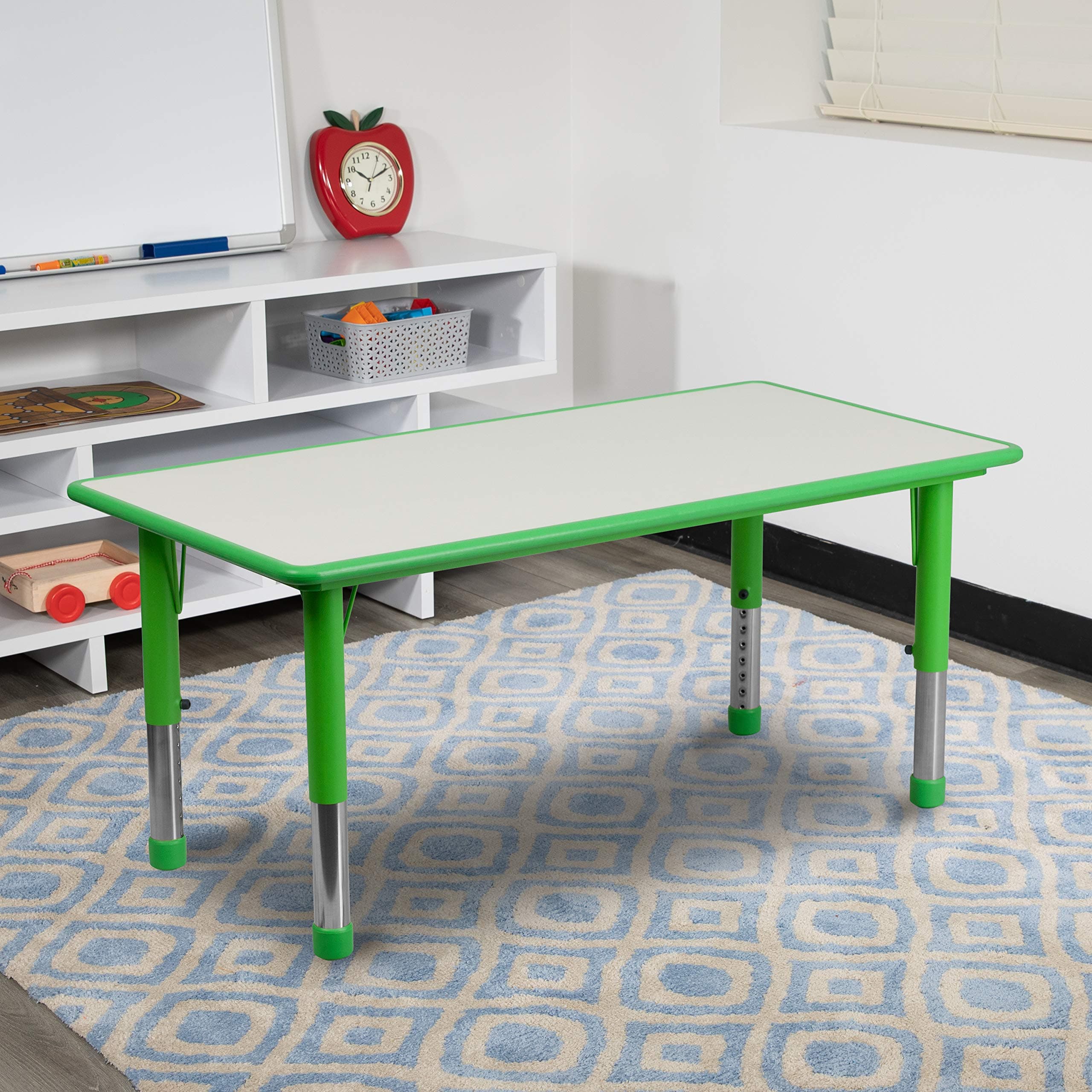 Adjustable Kids Activity Table for Home Use, Height-Adjustable Classroom Table for Kids, 23.625" W x 47.25" D x 14.5-23.5" H, Green