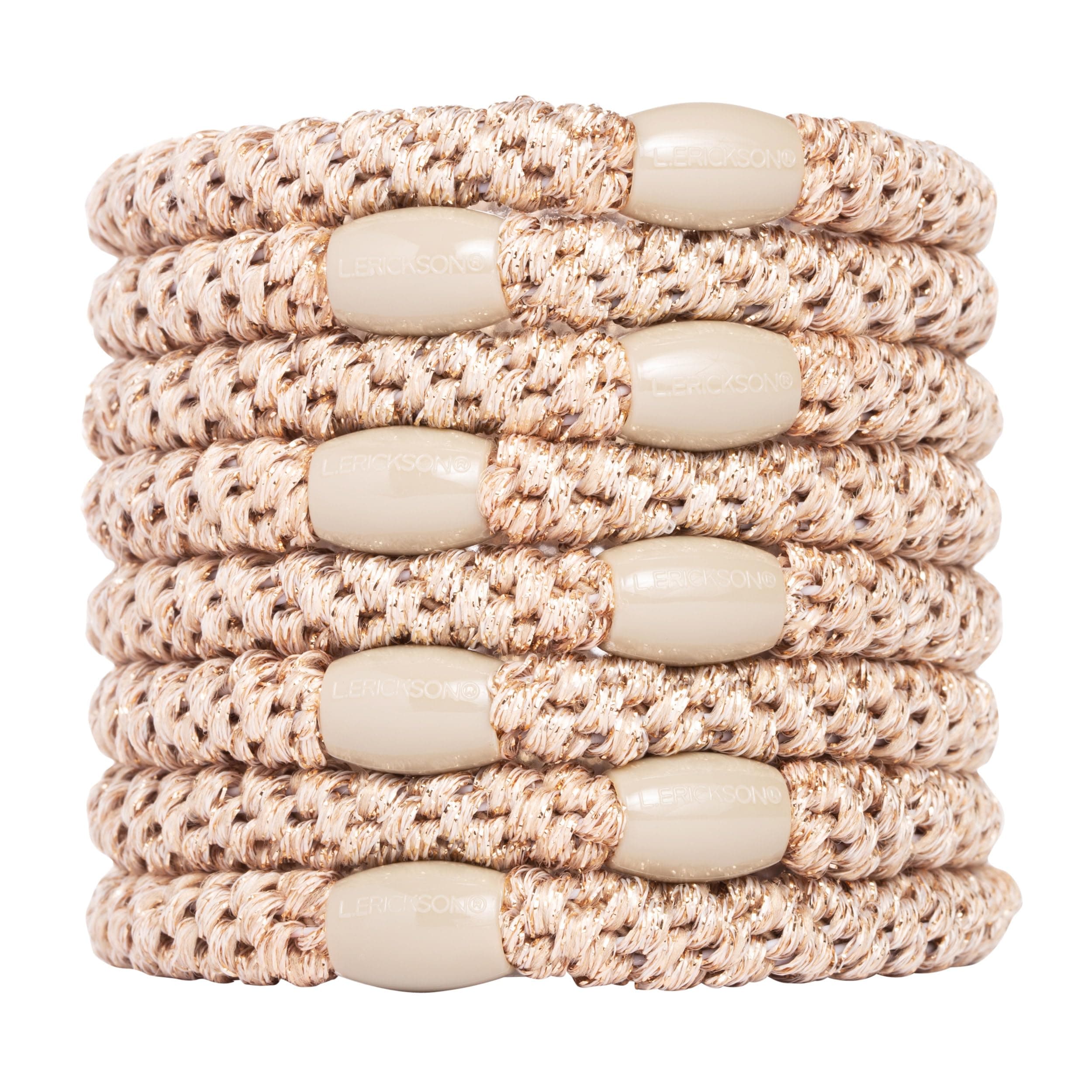 L. Erickson U.S.A. Grab & Go Ponytail Holders - Set of Eight, Metallic Beige