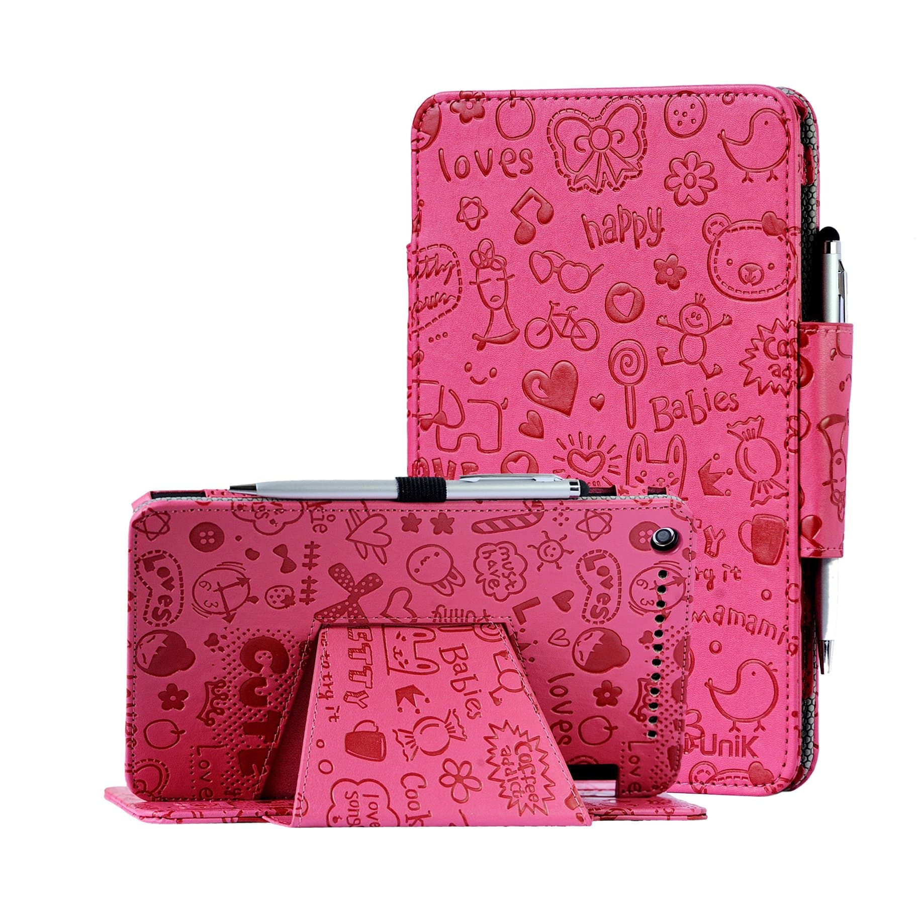 i-unik Sprint Slate 8 Plus & Slate 8 case Slim Folio Case Compatible Model AQT82 & AQT80 4G LTE Tablet Cover [Bonus Stylus] (Cute Pink)
