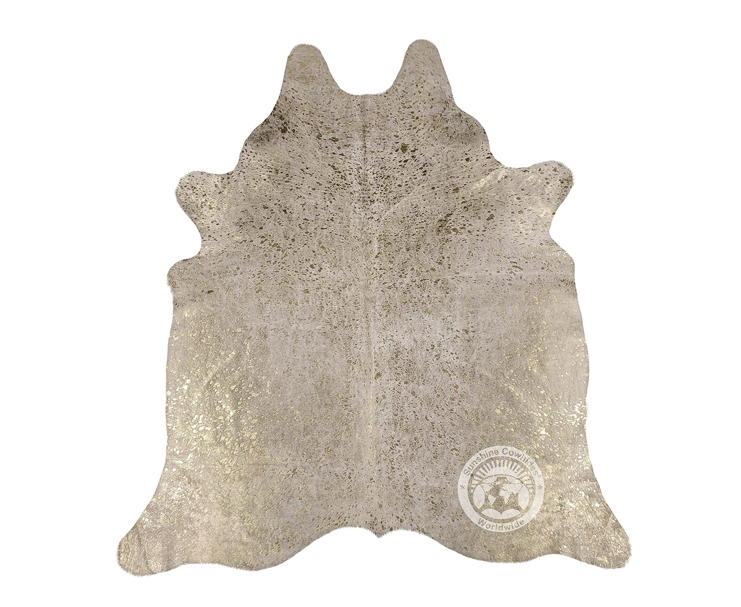 Metallic Devore Gold on Off White Cowhide Rug