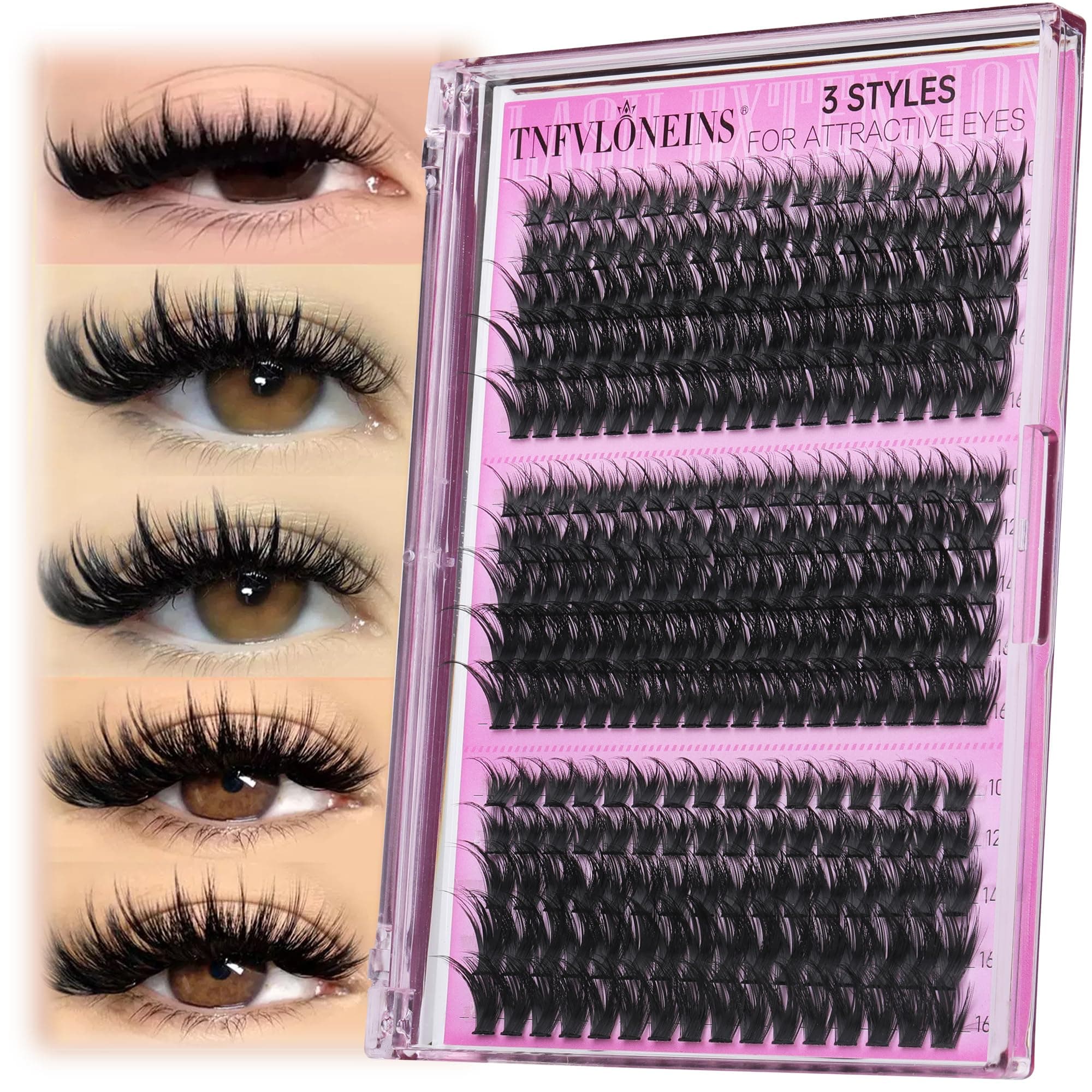 Lash Clusters Wispy Eyelash Clusters Spiky Individual Lashes Clusters D Volume Cluster Eyelash Extensions DIY Cluster Extension Thick Eyelash Cluster (10-16MM,3 Styles)