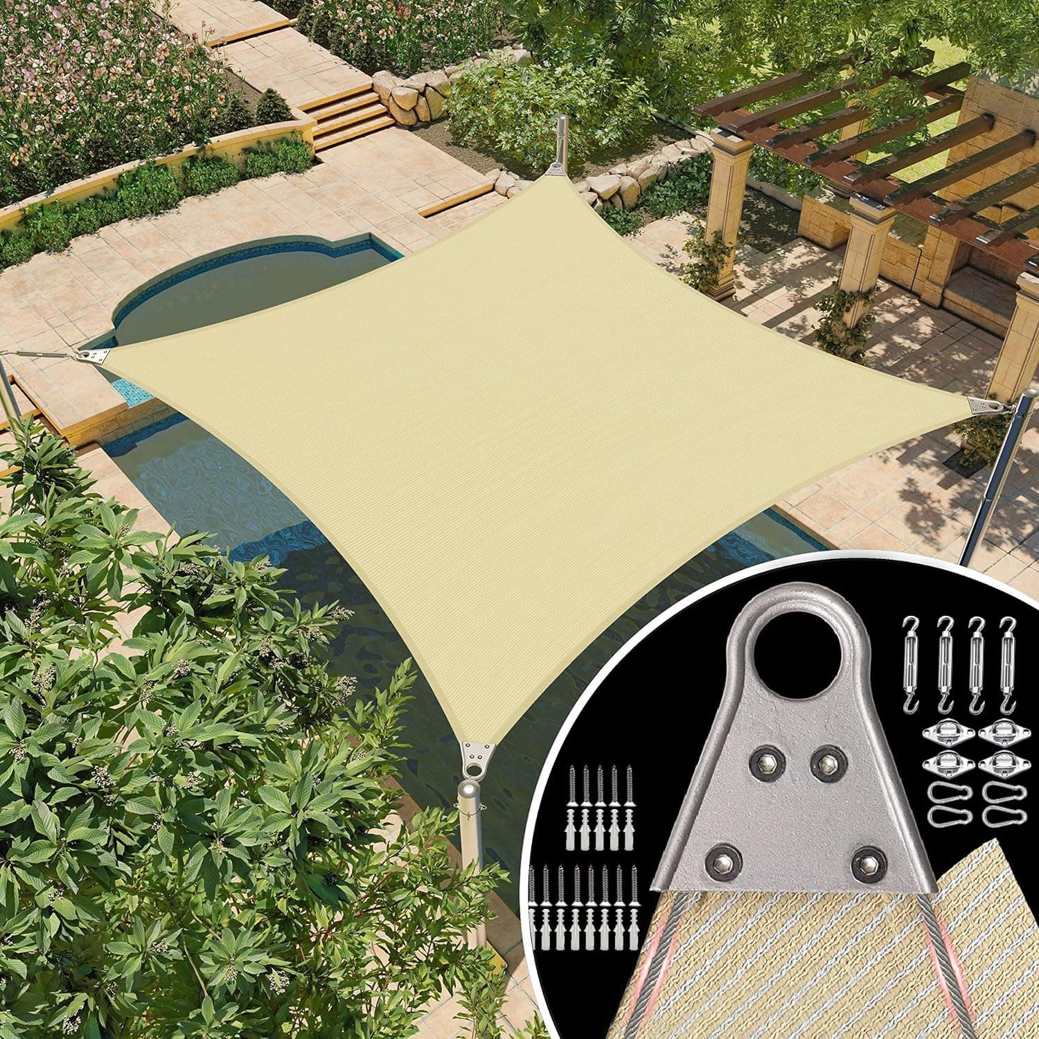 – LIODUX Sun Shade Sail with 48PCS Hardware Kit, Rectangle UV Block Sunshade, Outdoor Shade Cloth, Reinforced Corners, Edges & 260 GSM PE Fabric for Backyard Yard Patio Garden Outdoor (2 x 3 Meter)