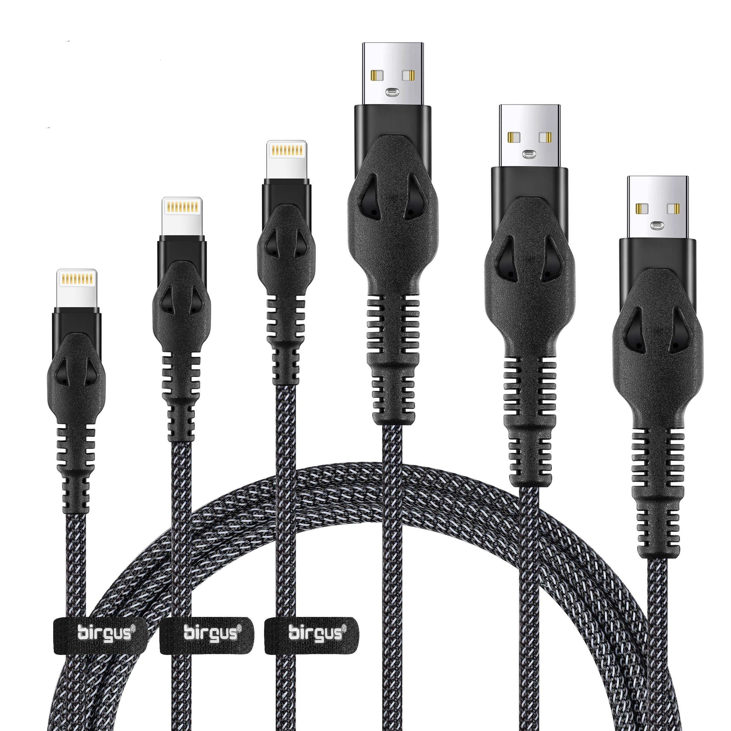 Birgus iPhone iPad Charger Cable [3 Pack] 3.3/6.6/10FT Nylon Braided 8 pin LIGHTNING to USB A Charging Cord for Apple i7/7 Plus 6/6s Plus 5, iPad Pro Air 2 mini 4 3 2, iPod touch 5th 6th nano 7th gen