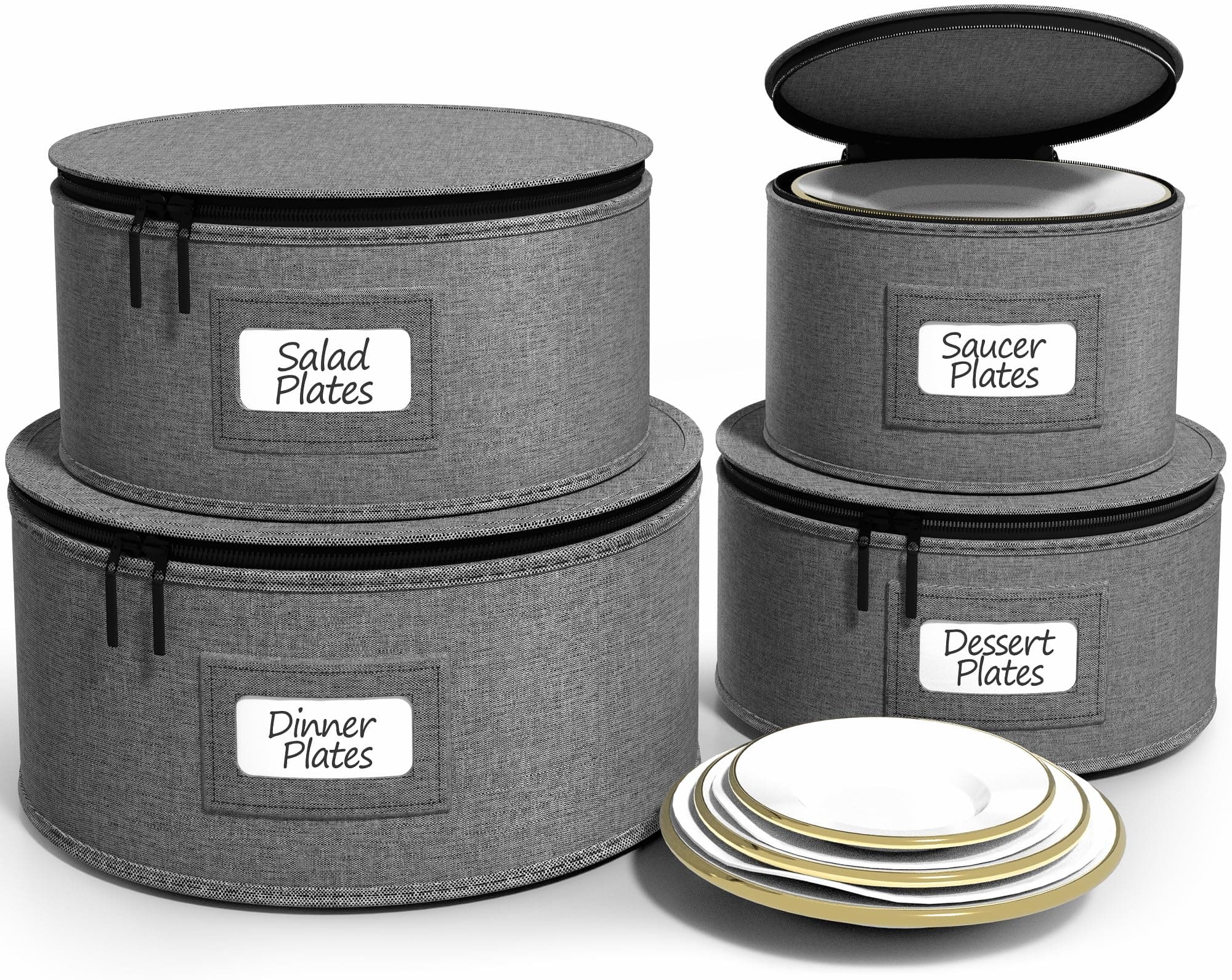 Sorbus China Dinnerware Storage Hard Shell Holders ‚ Round Plate and Cup, Separated Quilted Protection, Felt Plates Protectors - 4-Piece Sturdy Set for Protecting Transporting, Service for 12