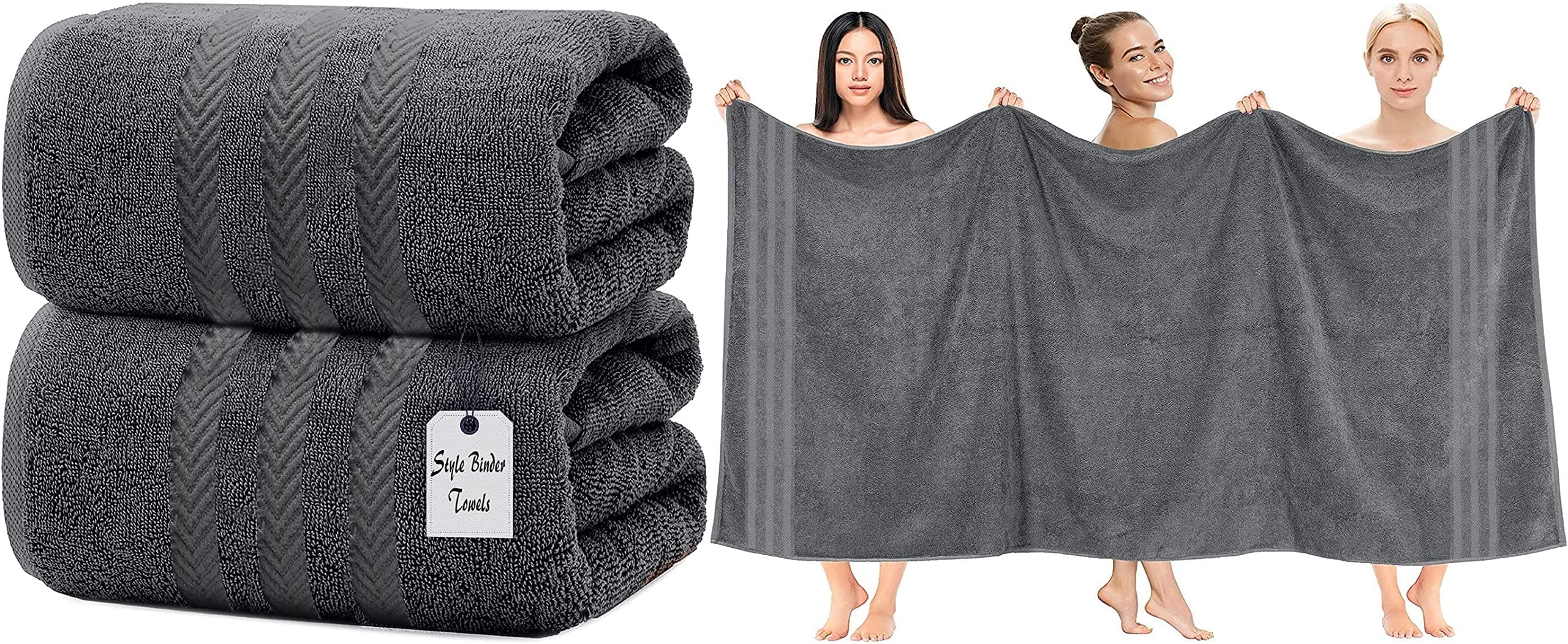 2 X Super Jumbo Bath Sheets (90 x 200 cm) Premium 100% Egyptian Cotton Extra Large Bath Sheet Towel Set Highly Absorbent & Quick Dry Hotel Quality Towels (Charcoal Grey)