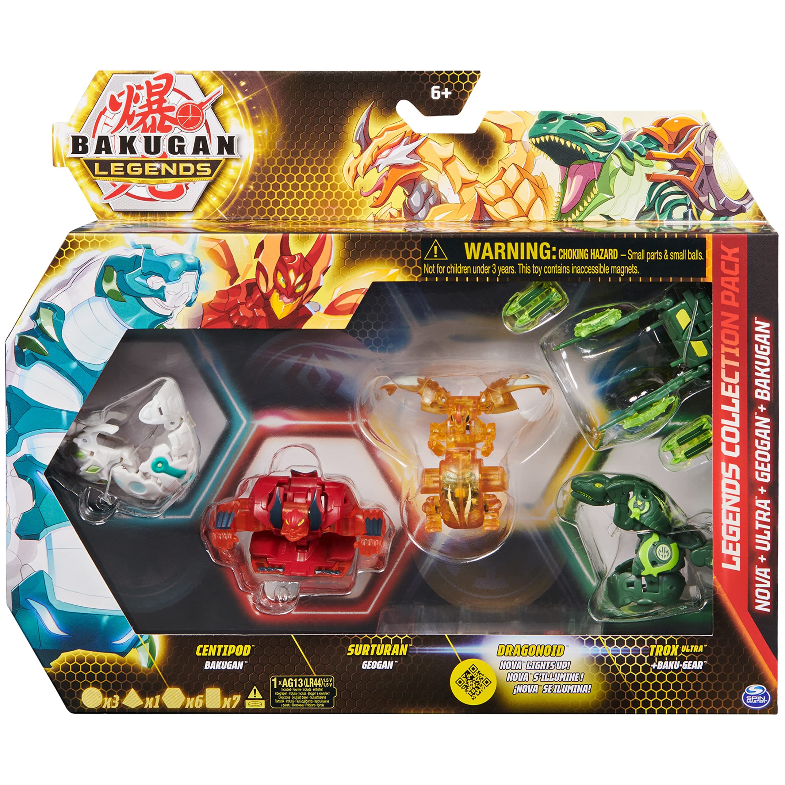 4-Pack Featuring Centipod, Surturan Geogan, Dragonoid Nova, Trox Ultra, and 6 BakuCores, Kids Toys for Ages 6 and Up