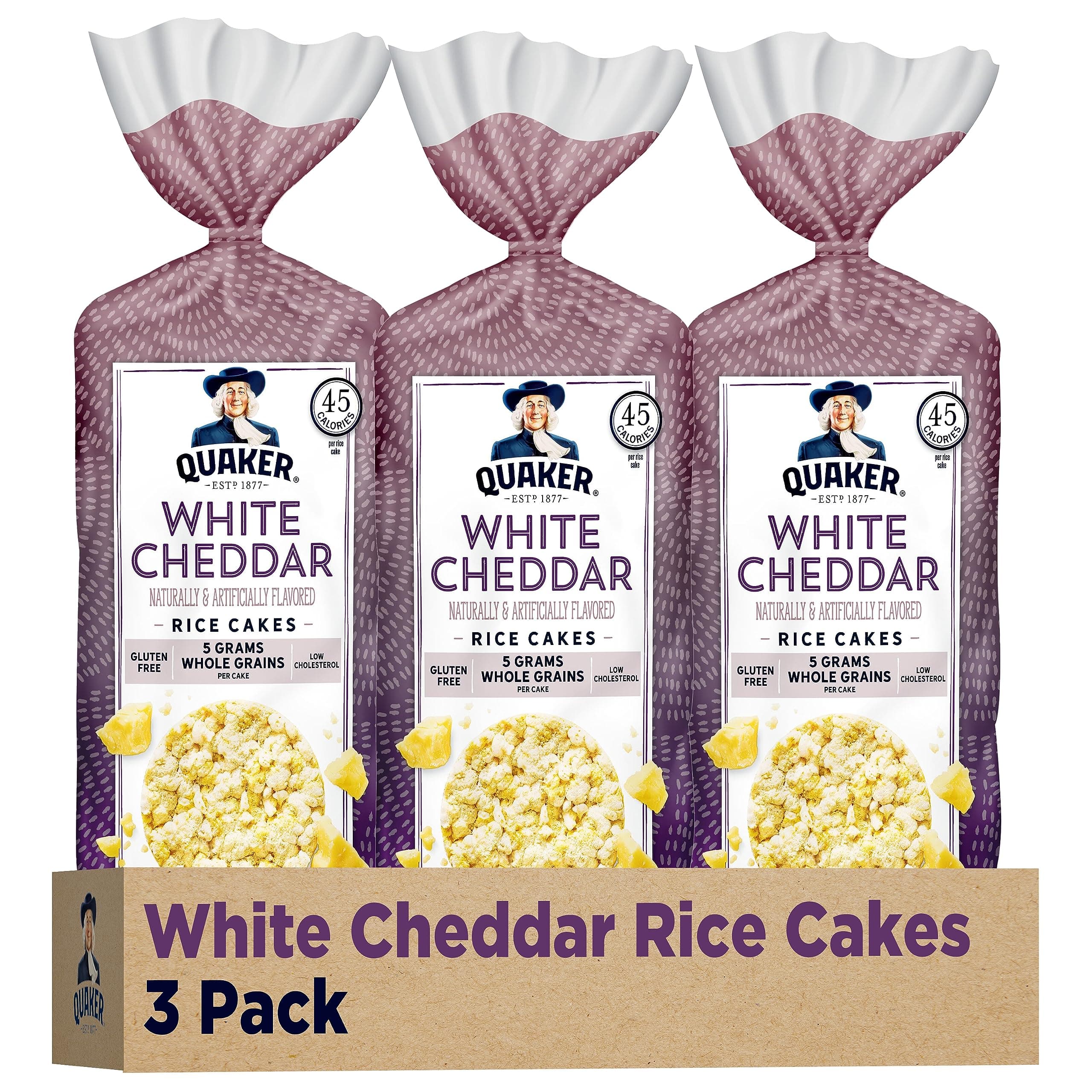Quaker Large Rice Cakes, White Cheddar, 5.5 Oz, Pack of 3