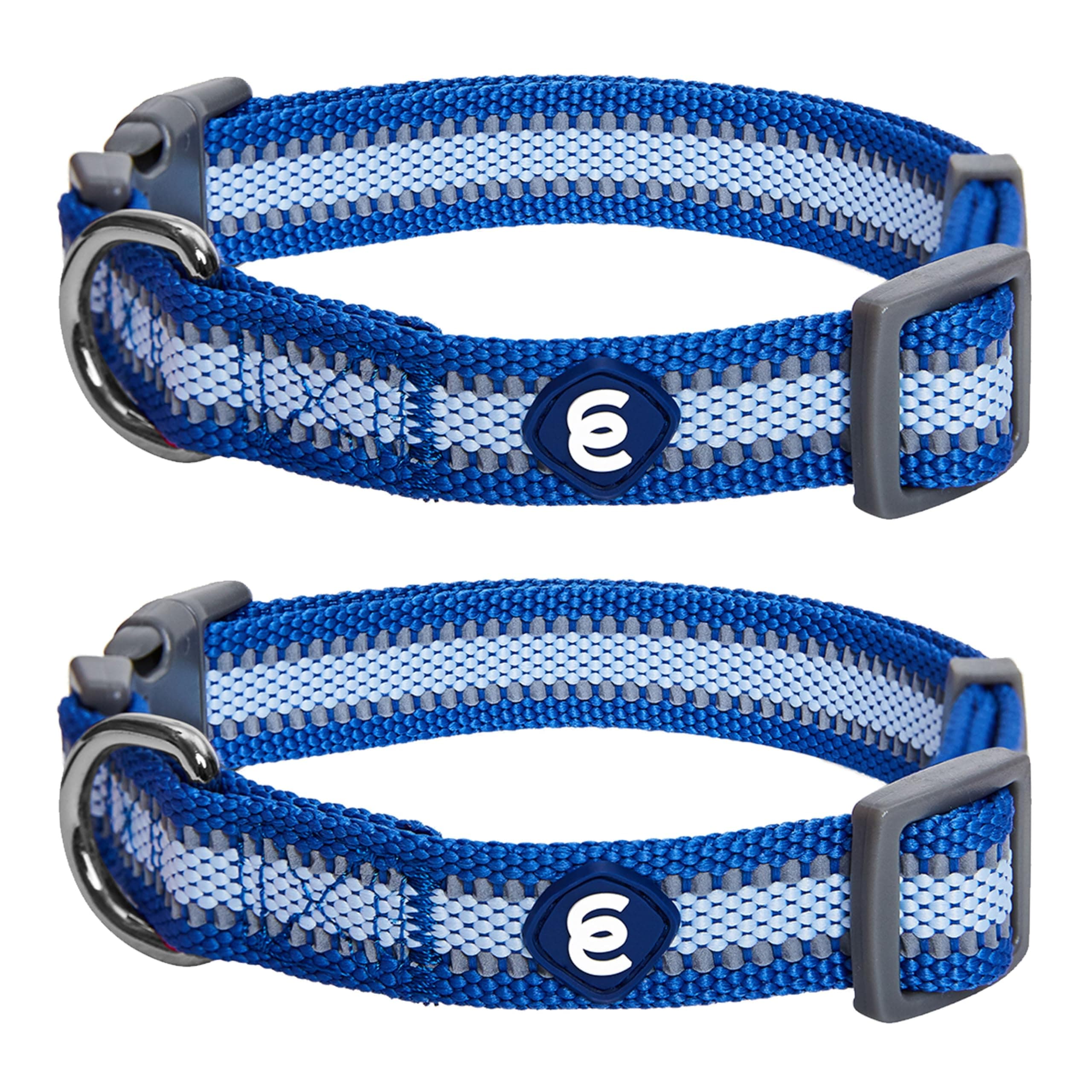 Essentials Pack of 2 Reflective Better Basics Adjustable Dog Collars, Navy Blue, Small, Neck 12"-16"