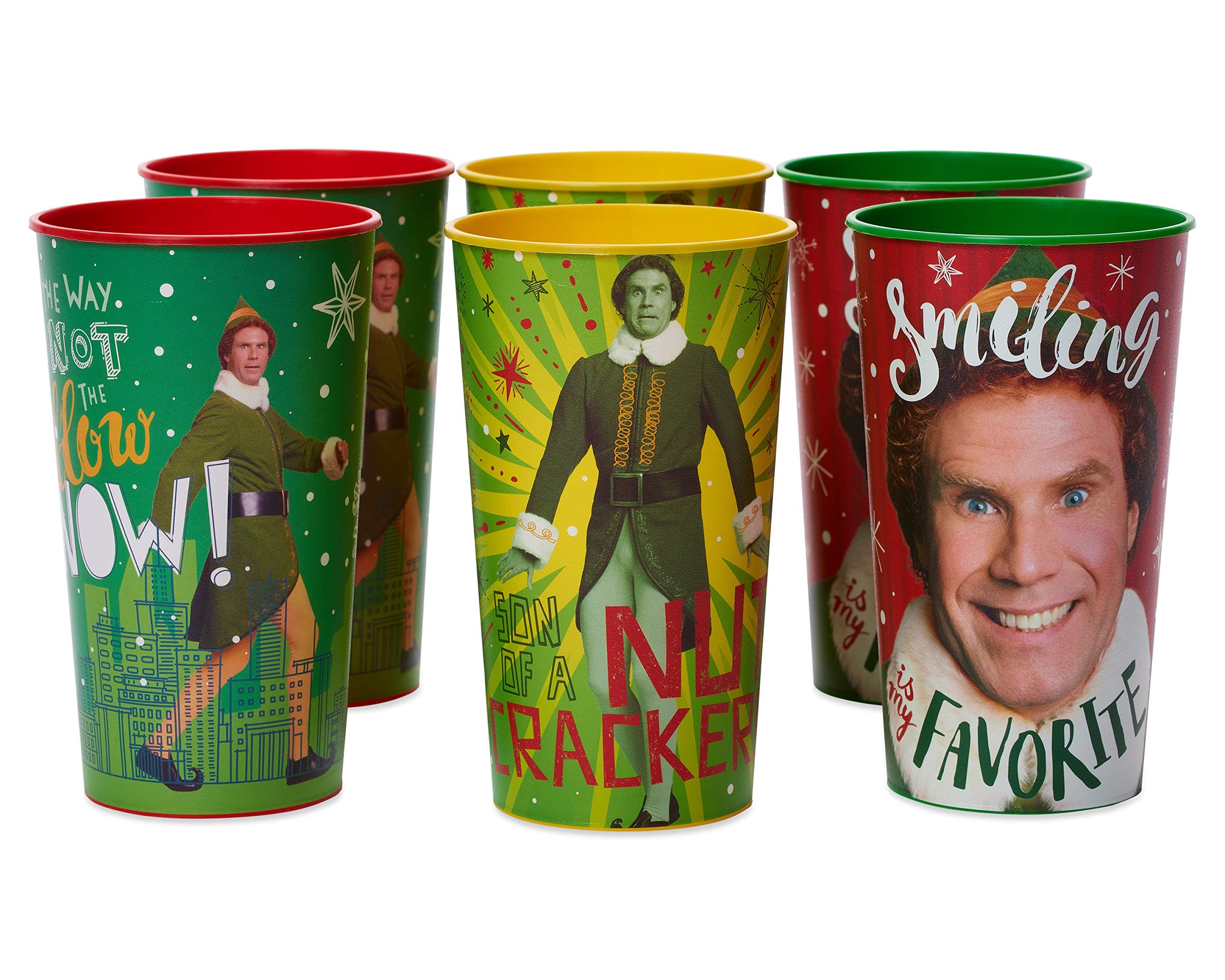 6-Count 22 oz. Reusable Plastic Cups, Buddy The Elf Christmas Party Supplies