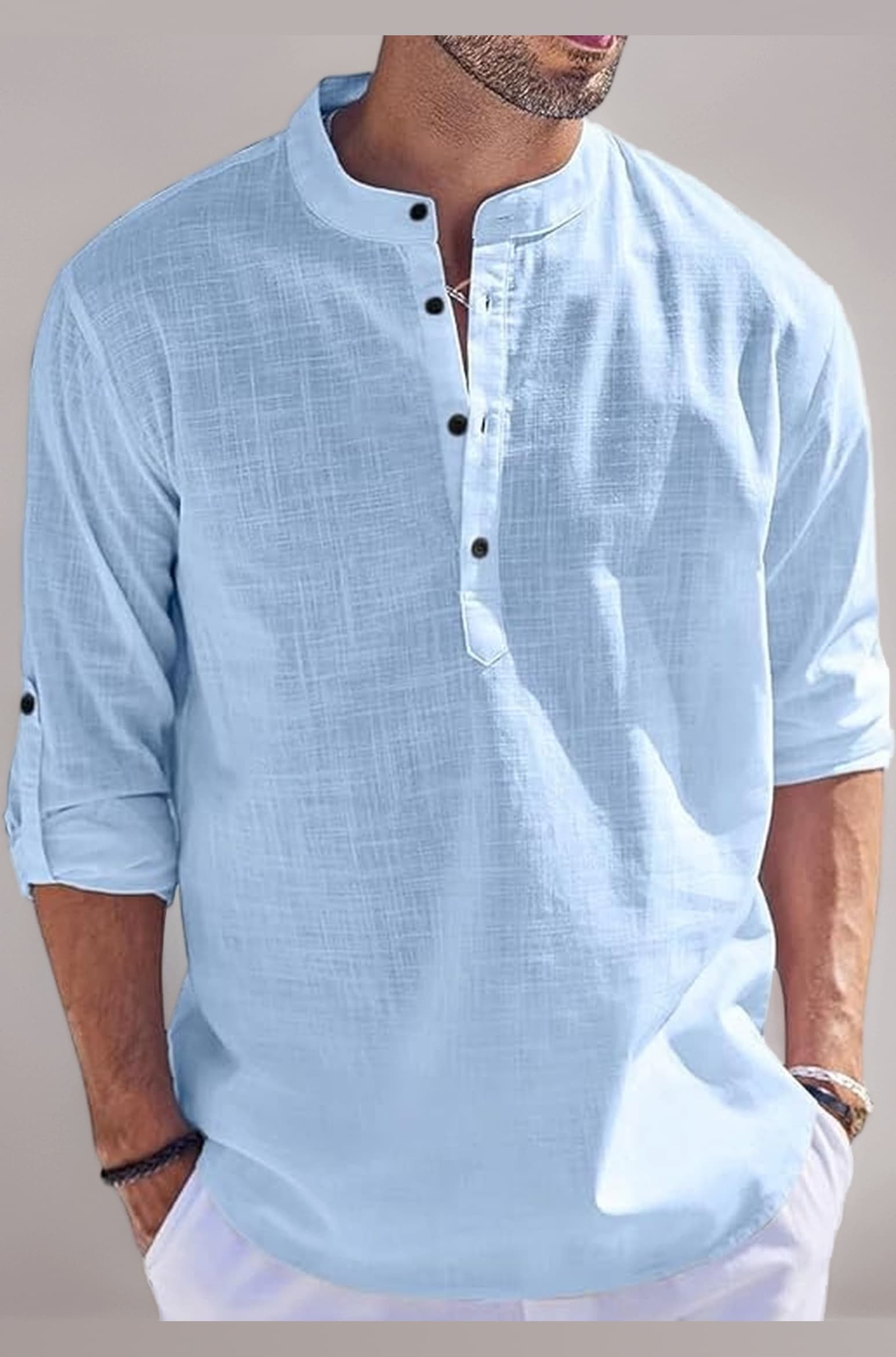 Bellstone Men’s Cotton Blend Solid Regular Fit Full Sleeve Short Kurta | Men's Trendy Short Kurta | Ethnic Stylish Casual Lightweight Summer Kurta for Daily and Occasion Use