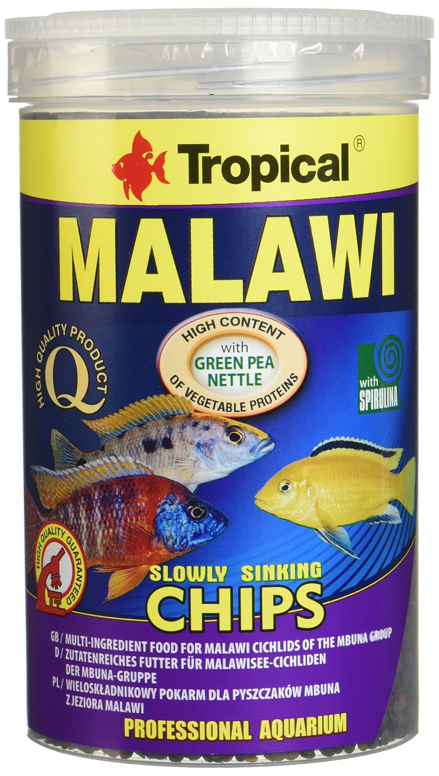 Tropical Malawi Mbuna Chips Special For Malawi Slowly Sinking - Multi-Ingredient Food For Daily Feeding 1000Ml/520G