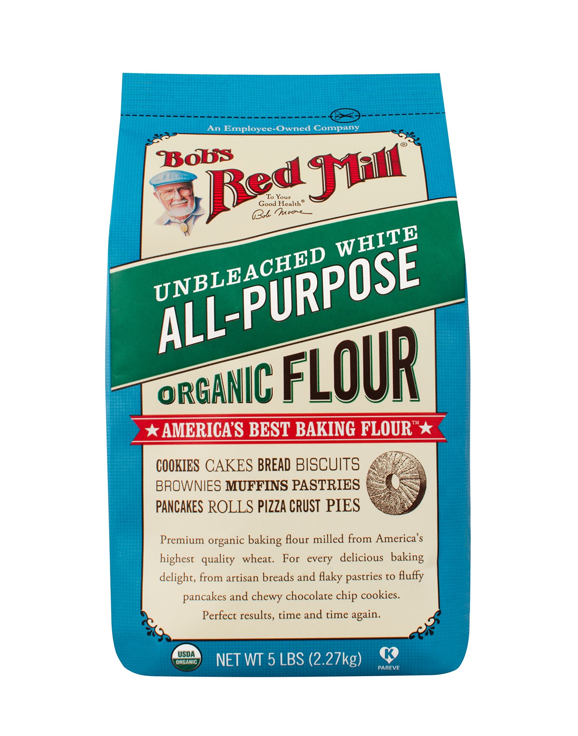 Bobs Red Mill | Unbleached White All - Purpose Organic Flour | 5 LBS | America's Best Baking Flour | Ideal For Baking Breads - Cookies - Muffins - Cakes - Biscuits |