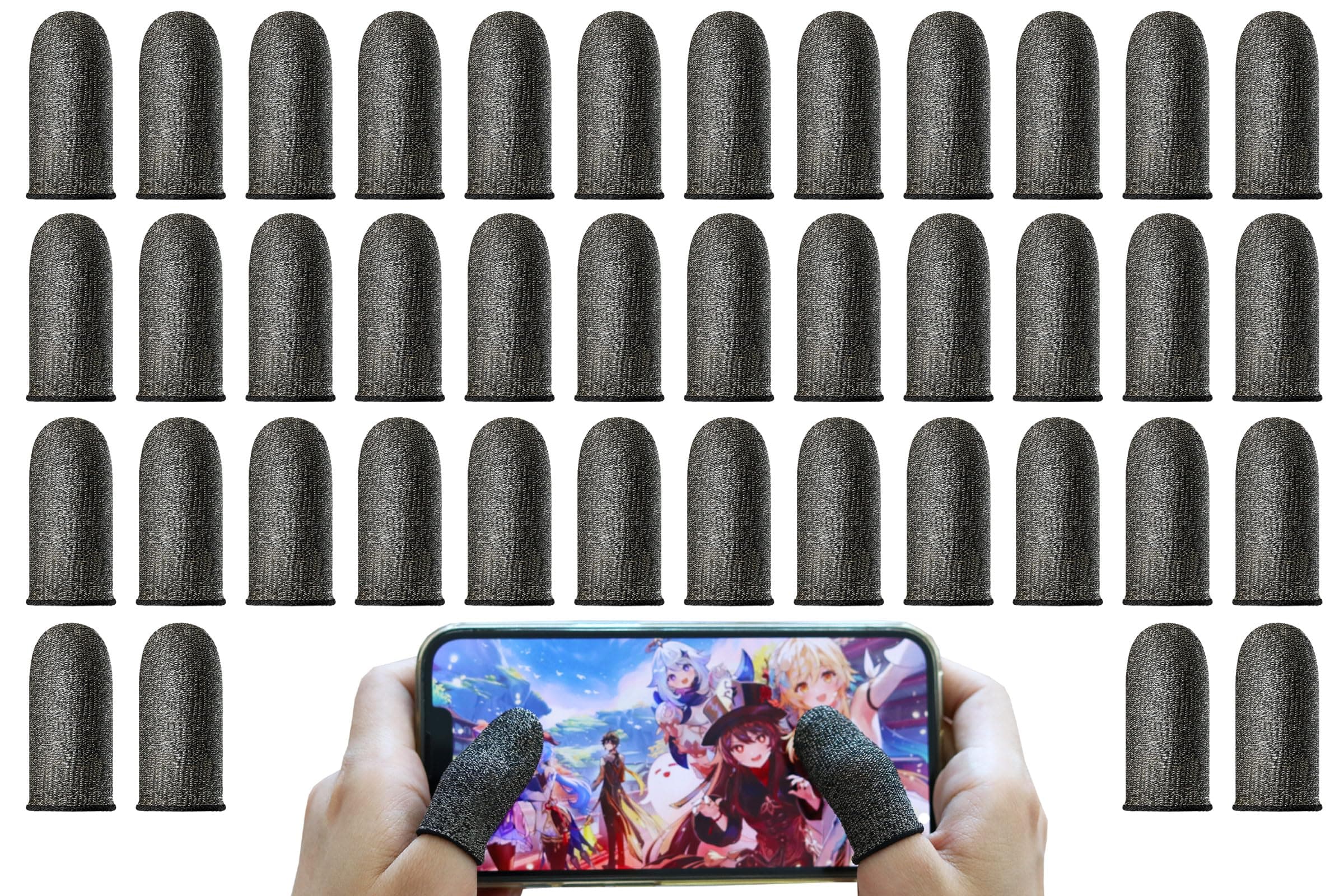 40 Pack Gaming Finger Sleeves for Mobile Gaming - Smooth Operation, Anti-Sweat, Premium Silver Fiber Finger Sleeves Fit All Mobile Phone Tablet Touchscreen Devices,(Black)