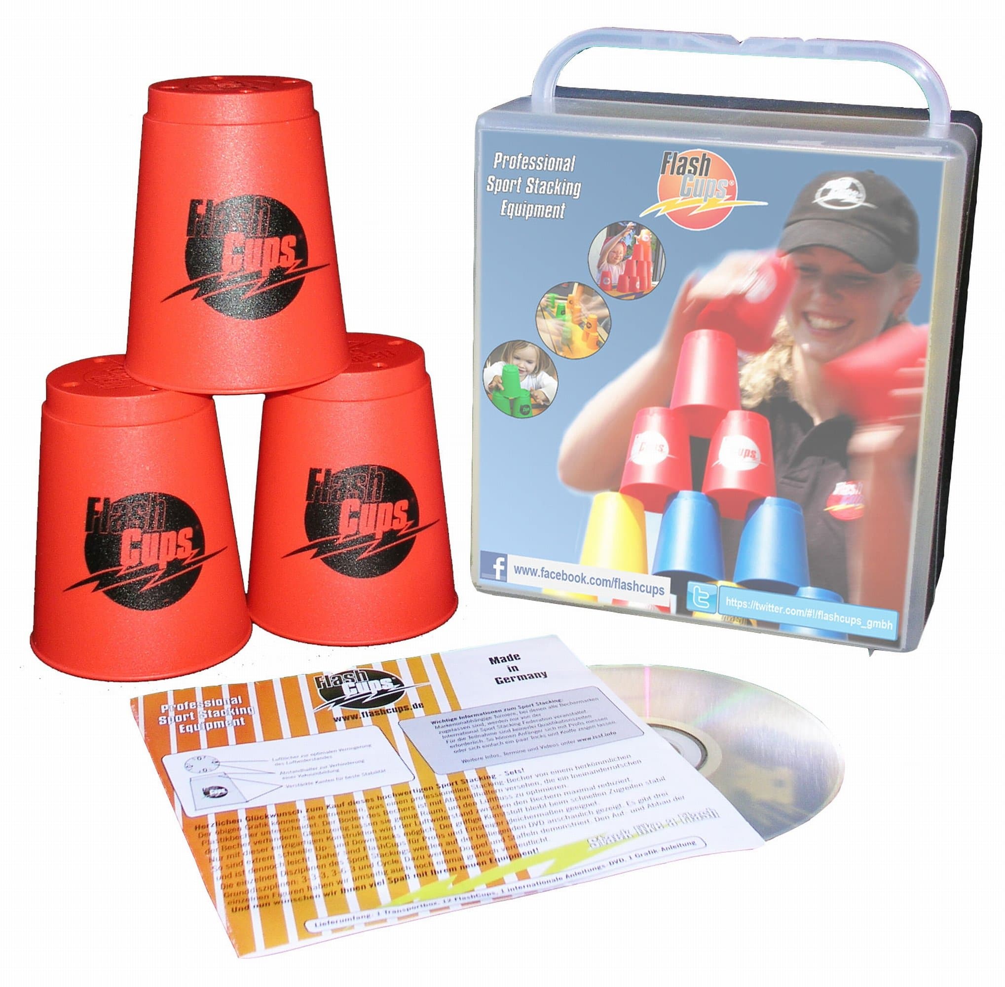 Flash Cups 1002 Speed Stacking FlashCups (12 Pieces, Red) with Lunch Box + DVD