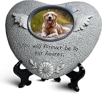Pet Memorial Stones for Dog or Cats,Loss of Dog Sympathy Gift Indoor Display,Pet Grave Markers Dog Bereavement Gifts Outdoor Tombstone Heart Shaped Carve "You will forever be in our heart"