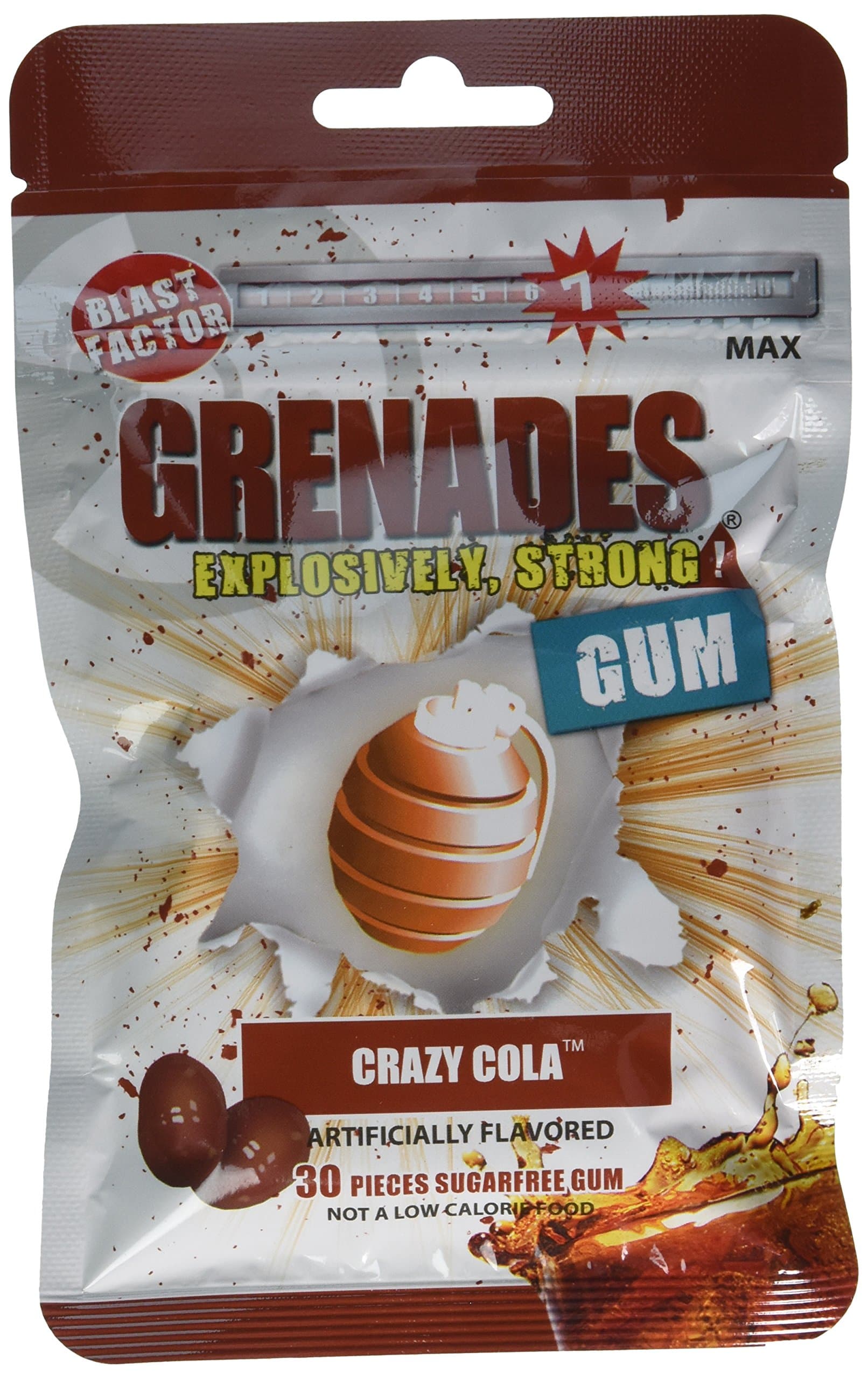 Grenades Explosively Strong Gum, Crazy Cola, 30 Count (Pack of 12)