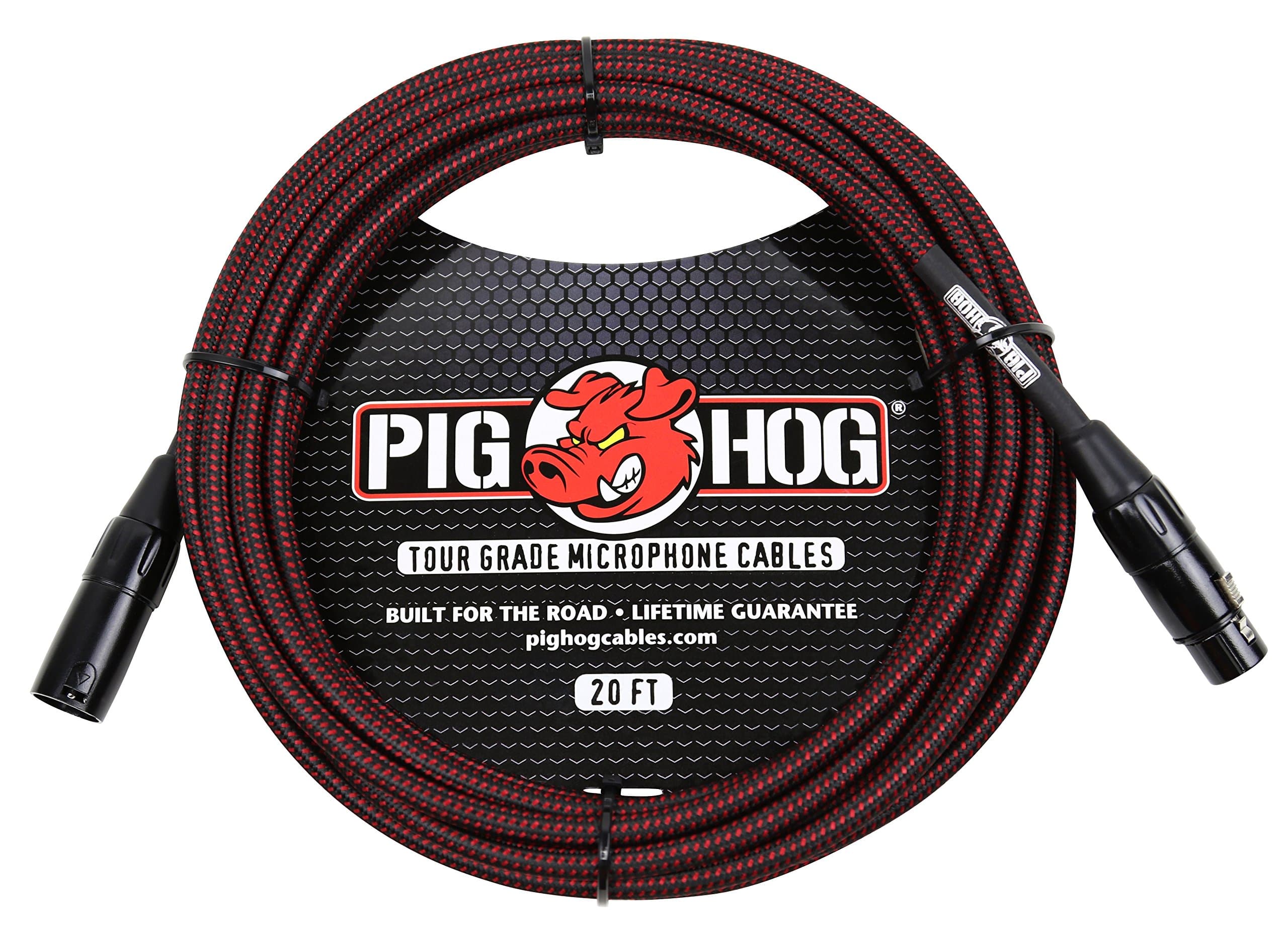 Pig Hog PHM20BRD Black/Red Woven High Performance XLR Microphone Cable, 20 Feet