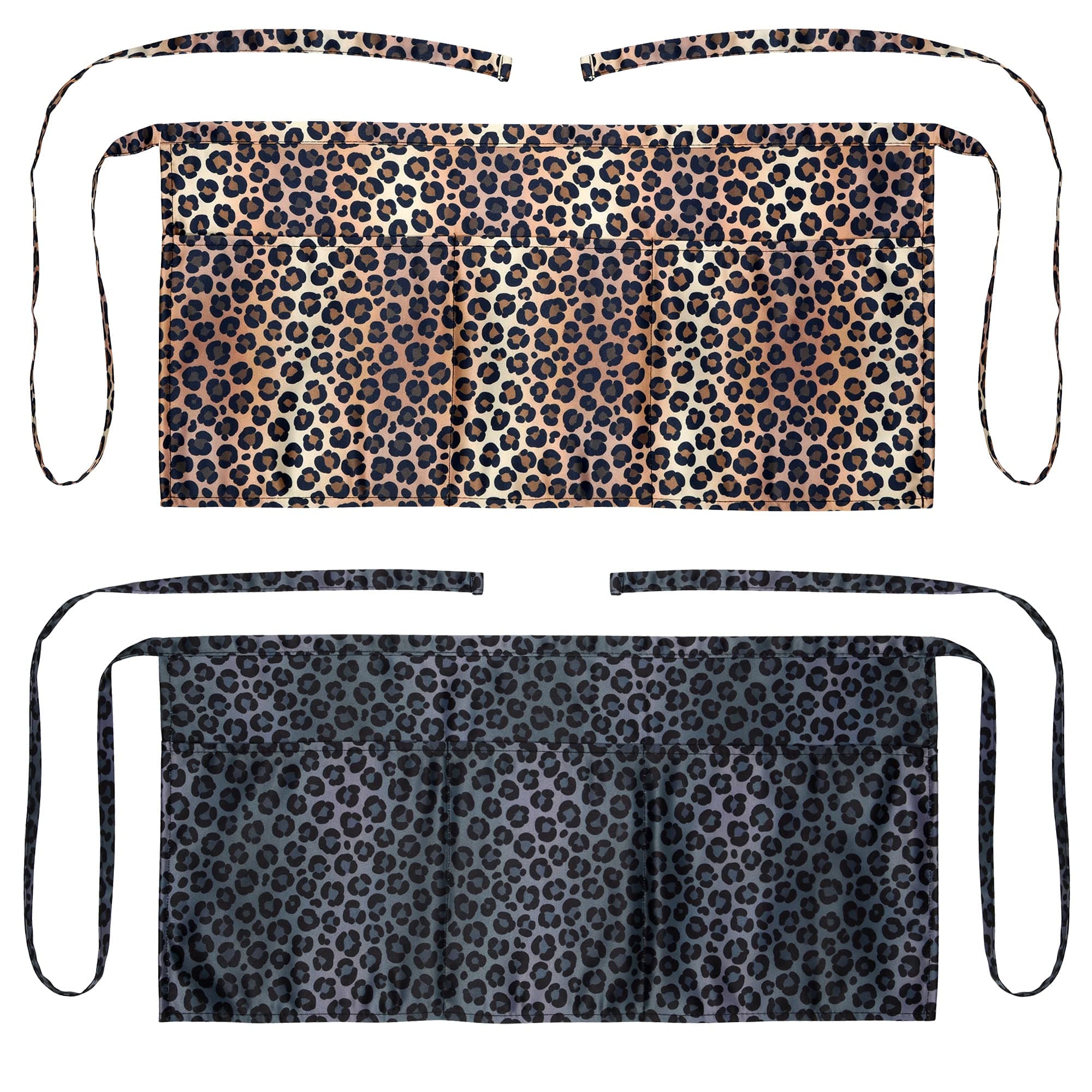 Cheetah Leopard Cute Waitress Apron with Pockets, Teacher Apron, Server Apron 2-pack for Waitress, 3 Pockets Half Waist Aprons, Restaurant Coffee Shop Vendor