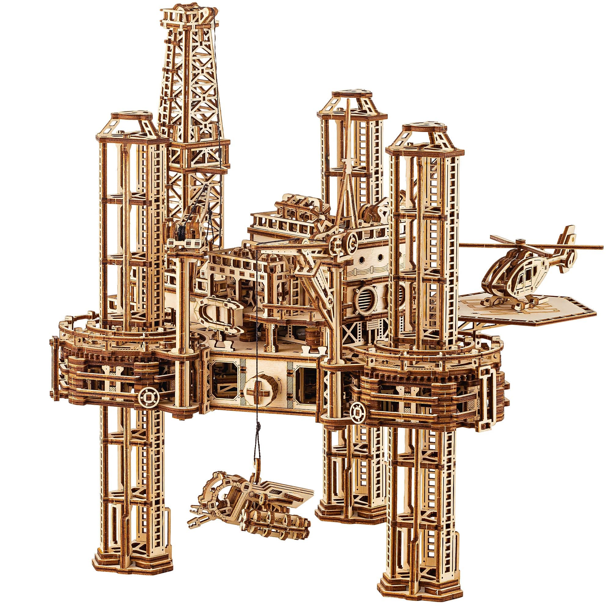 Offshore Rig Platform 3D Puzzle - Interactive Movable Model for Adults and Kids - DIY Engineering Project - Mechanical Wooden Model Kit
