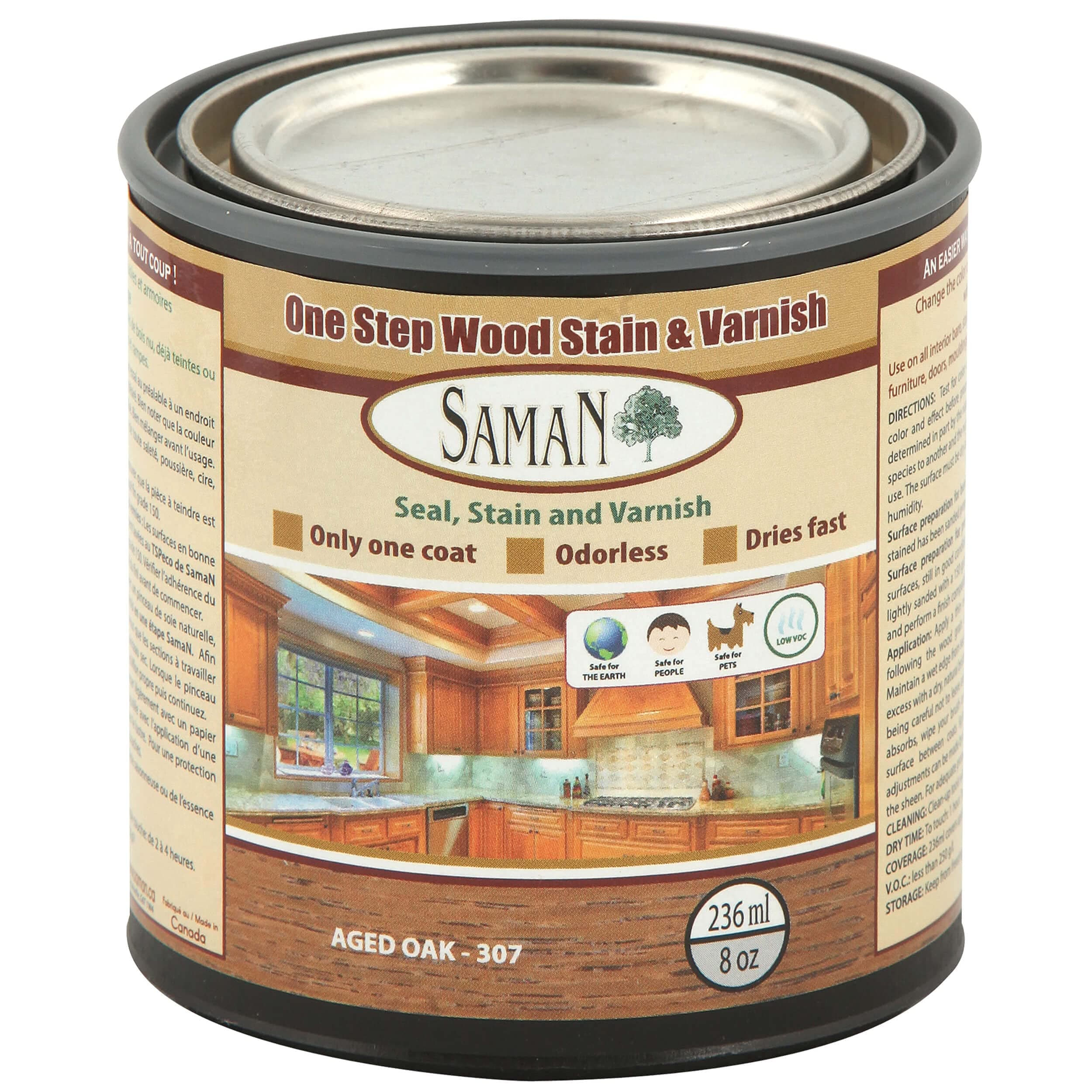SamaN SAM-307-8 8-Ounce Interior Stain for Fine Wood for Seal, Stain and Varnish, Aged Oak