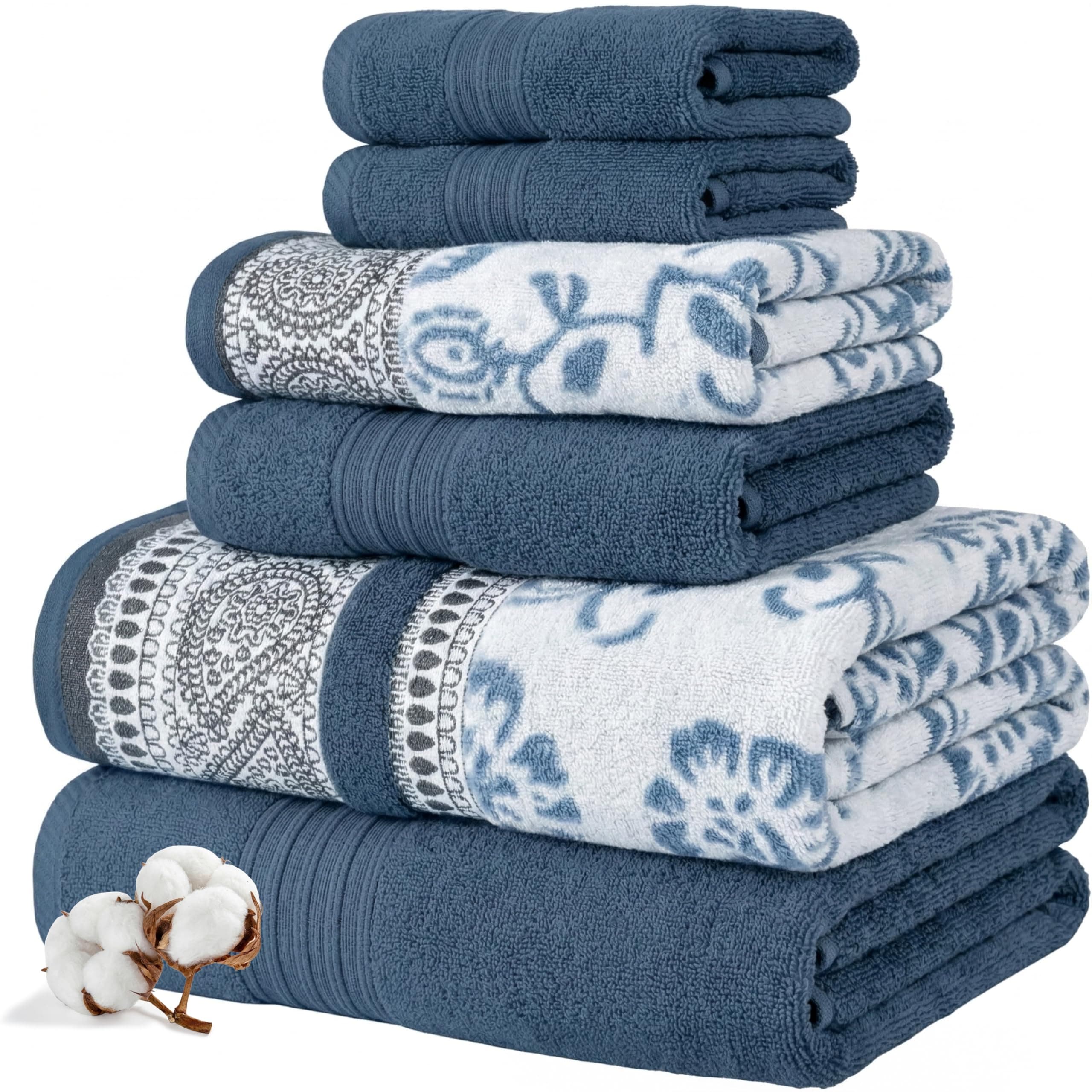 Modern Threads 6 Piece Set, 2 Bath Towels, 2 Hand Towels, 2 Washcloths Yarn Dyed Jacquard/Solid Towel Set Ophelia Blue