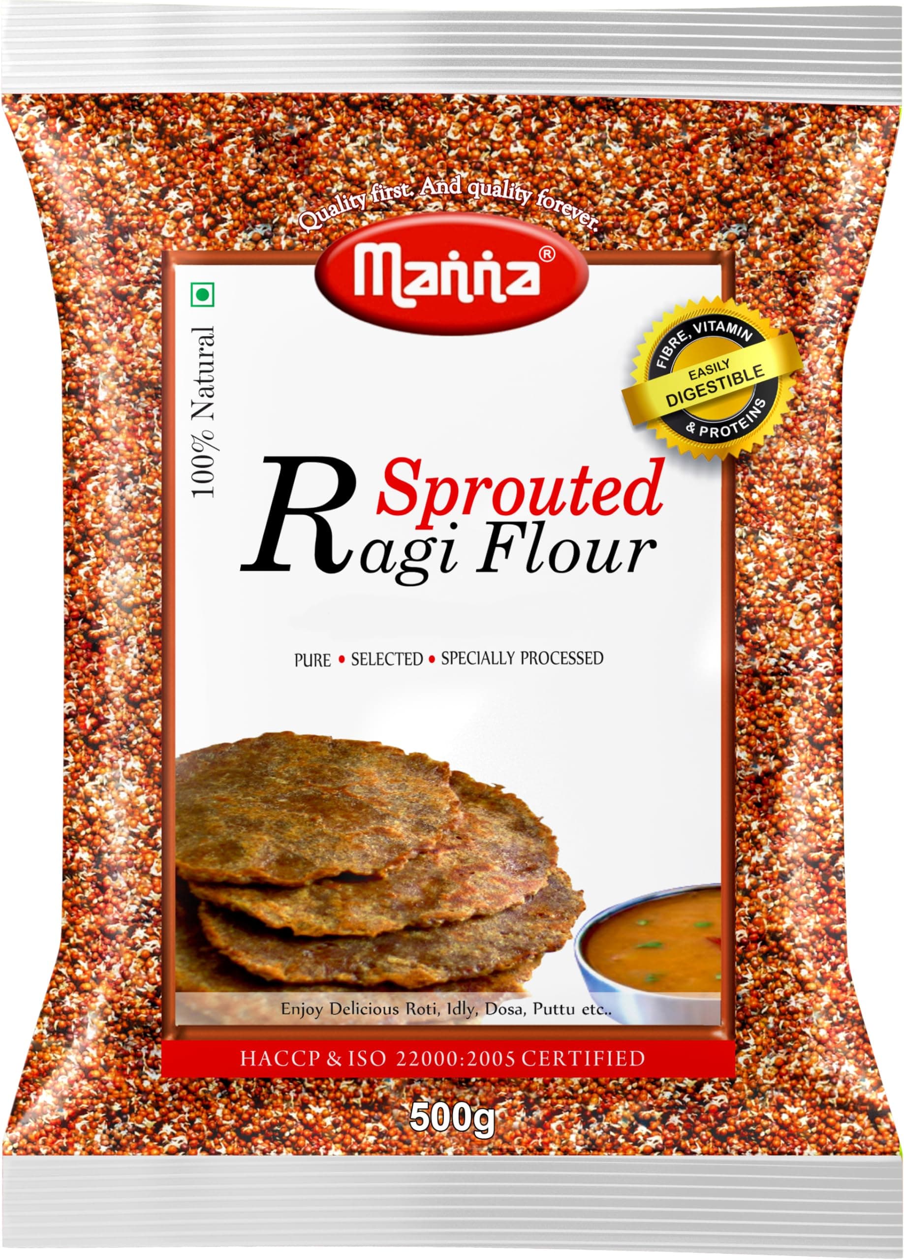 Sprouted Ragi Flour, 1Kg | Natural Sprouted Finger Millet Flour | Nachni Atta | Kelvaragu Flour | Rich in Calcium & Protein 500g (Pack of 2)
