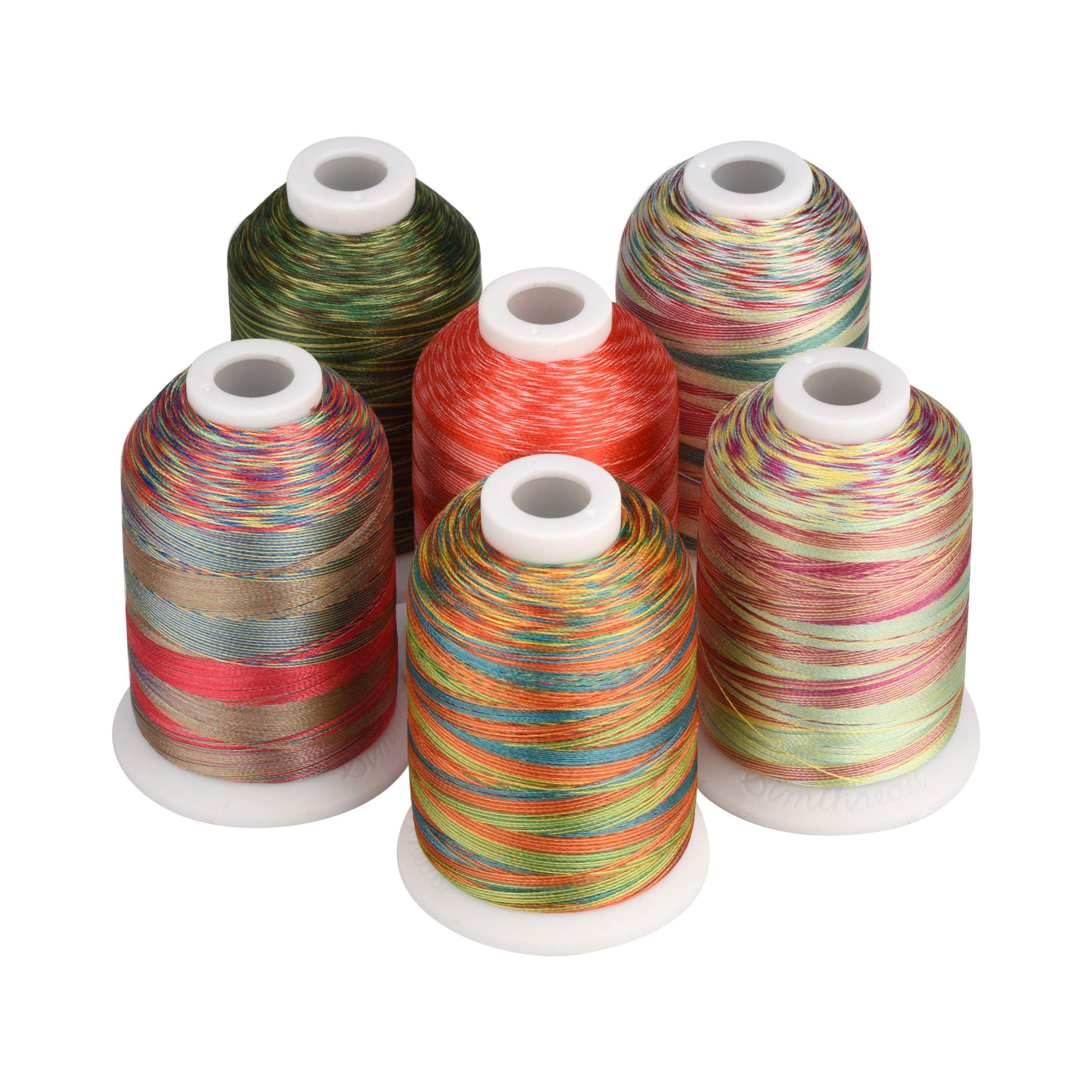 Simthread 6 Colors Polyester Variegated Embroidery Machine Thread 1100 Yards (1000M) for Decoration Babylock Singer Brother Janome Pfaff Husqvarna Embroidery and Sewing Machines - Festival Series