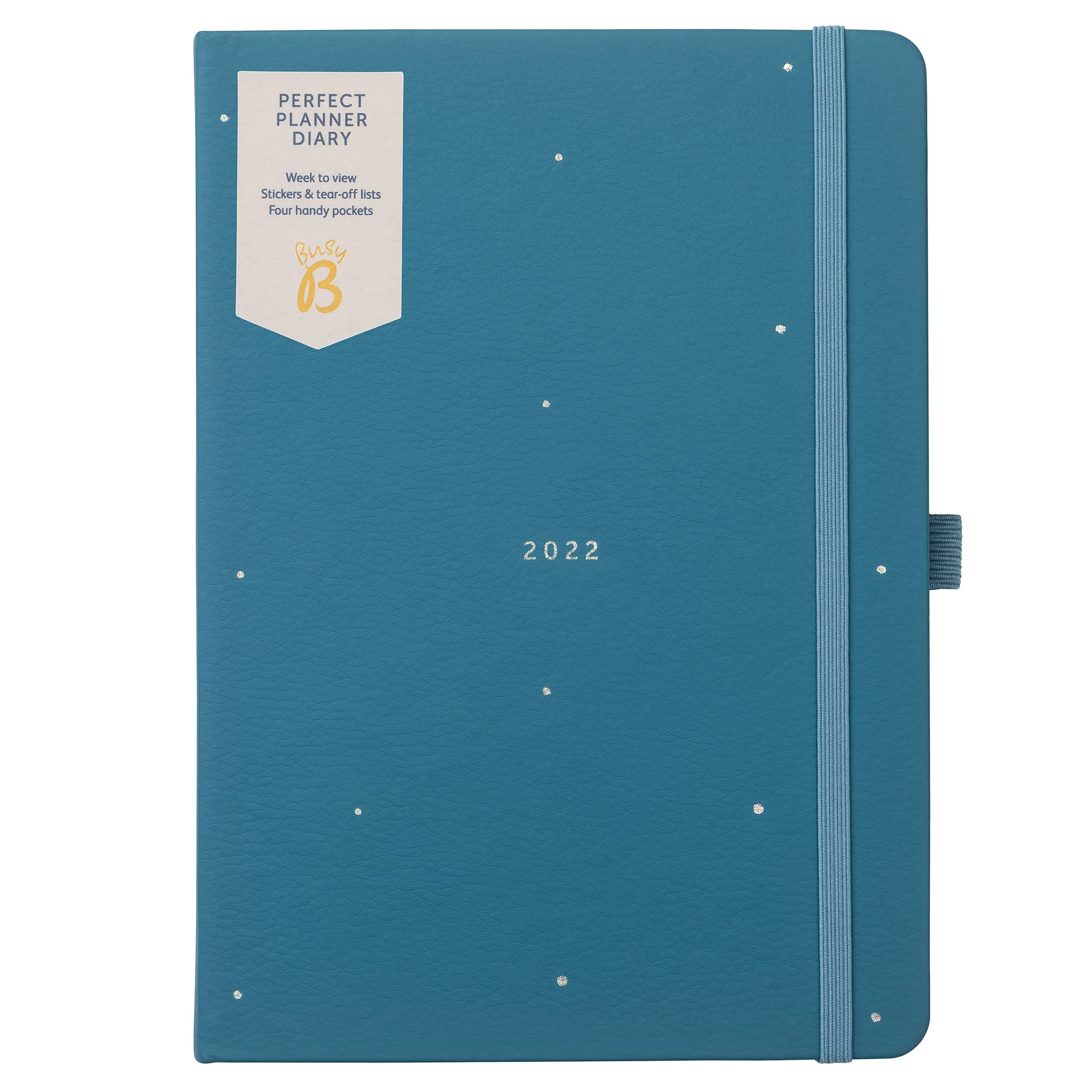 Busy B Perfect Planner A5 Week to View Diary January to December 2022 - Teal Faux Leather Week to View Planner with Stickers & Tear-Out