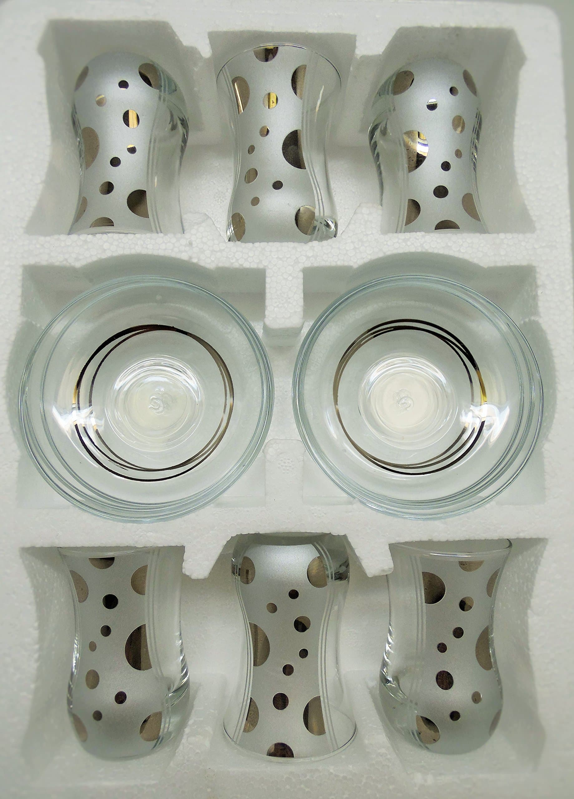 Emir Glass Lux Hand Made Tea Set " Grey Circle" 6 Glass 6 Plate