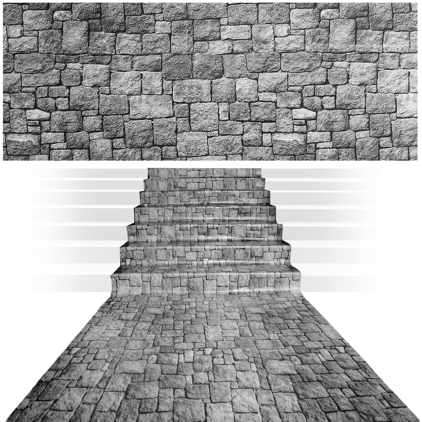 Chuangdi Brick Stone Wall Stone Wall Scene Setter Brick Sheet Wallpaper Curtains Door Removable Tablecloth Photo for Halloween Mardi Gras Party Home Decoration(2 Sheet,4.5 x 33 Ft)