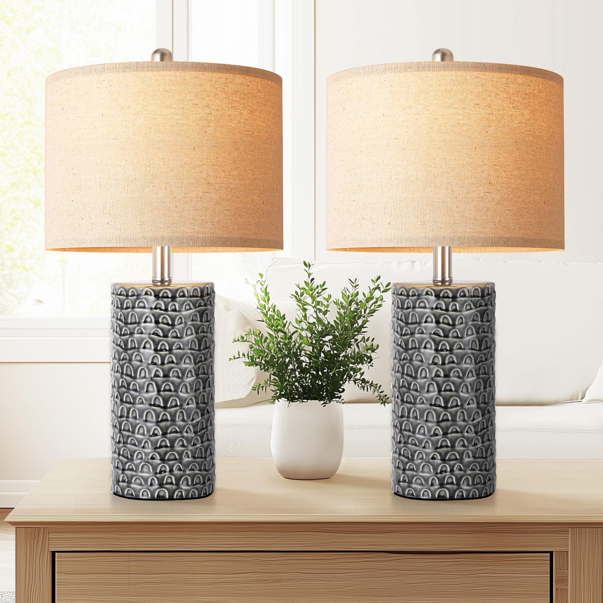 PARTPHONER 23" Modern Ceramic Table Lamp Set of 2, Table Lamps for Living Room, Rustic Farmhouse Bedside Lamps Nightstand lamp for Bedroom, Desk Lamp for End Table Home Decor Black