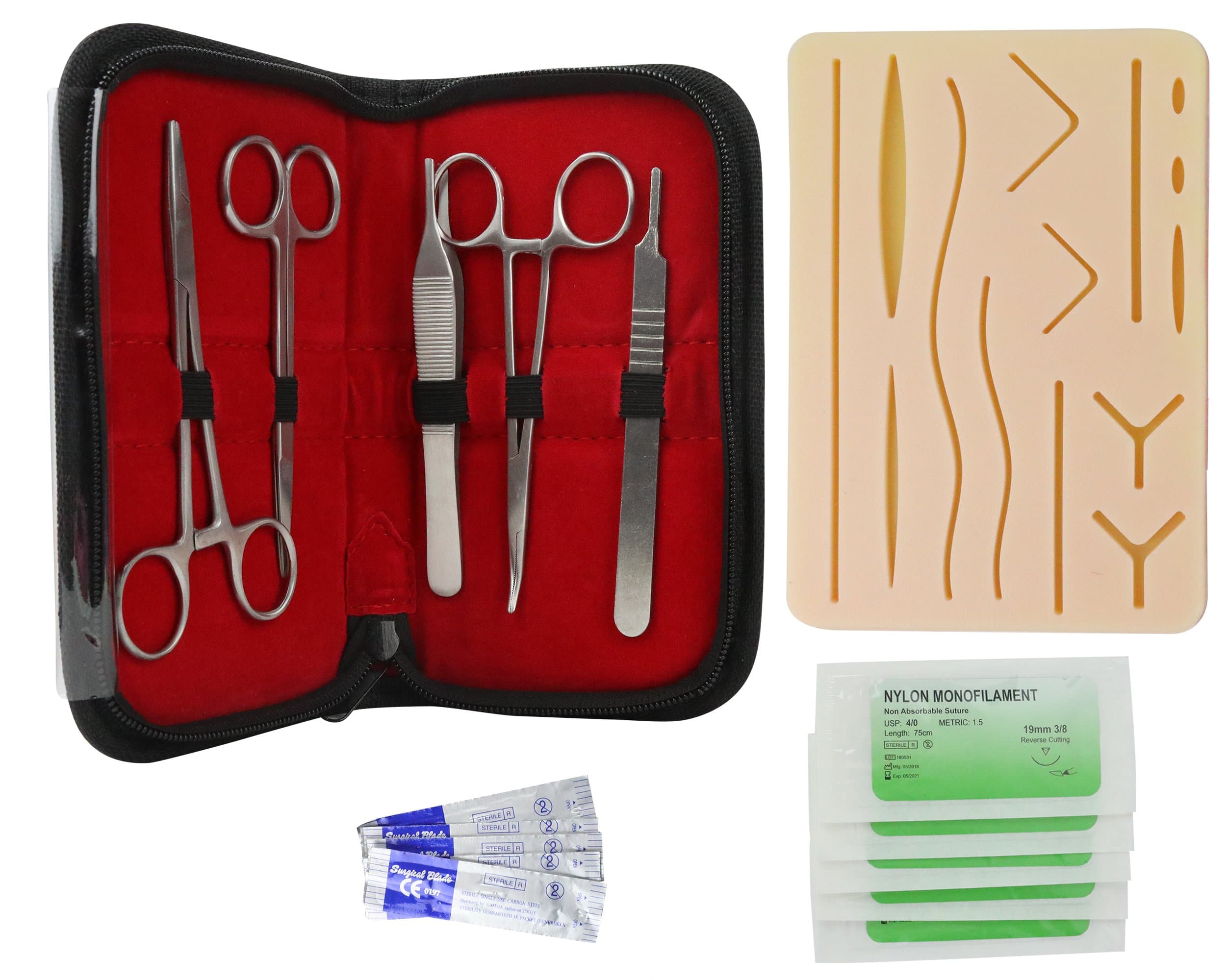 Complete Suture Practice Kit, Suturing Training for Veterinarian, Nurse, EMT | Silicone Wound Pad, Scalpels, Needles, Thread, Forceps, Scissors, More