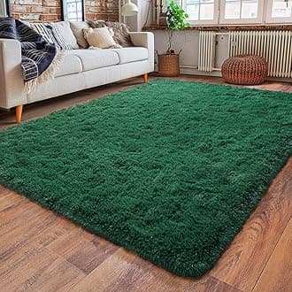 Dssimo Super Soft Area Rugs for Living Room, 4x6 Feet Modern Shag Dark Green Rug, Fluffy Plush Non-Slip Green Carpet for Girls Boys Teens, Kids Home Decor for Bedroom Dorm Nursery Classroom, Carpets