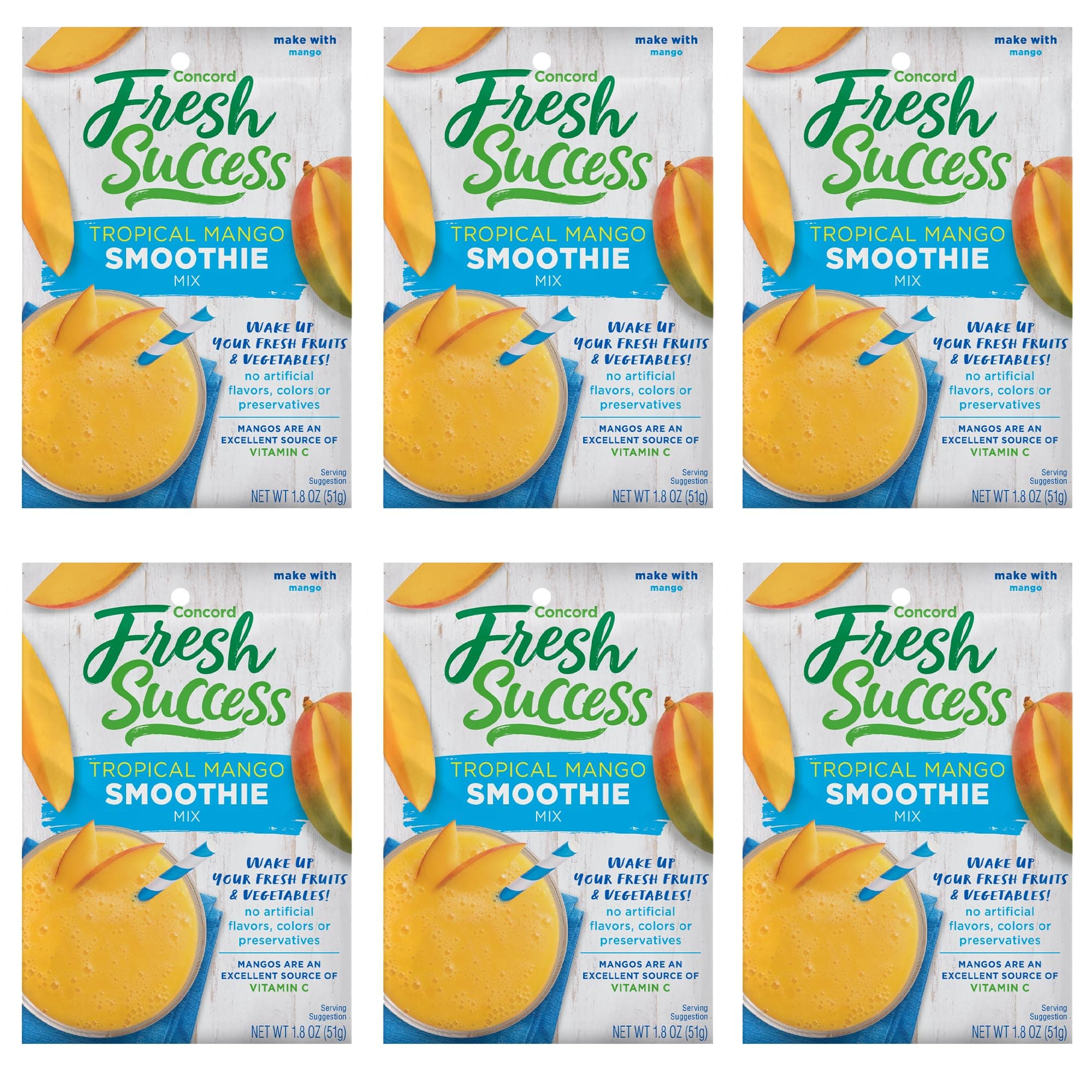 Concord Tropical Mango Smoothie Mix, 6 (SIX) 1.8oz Packets
