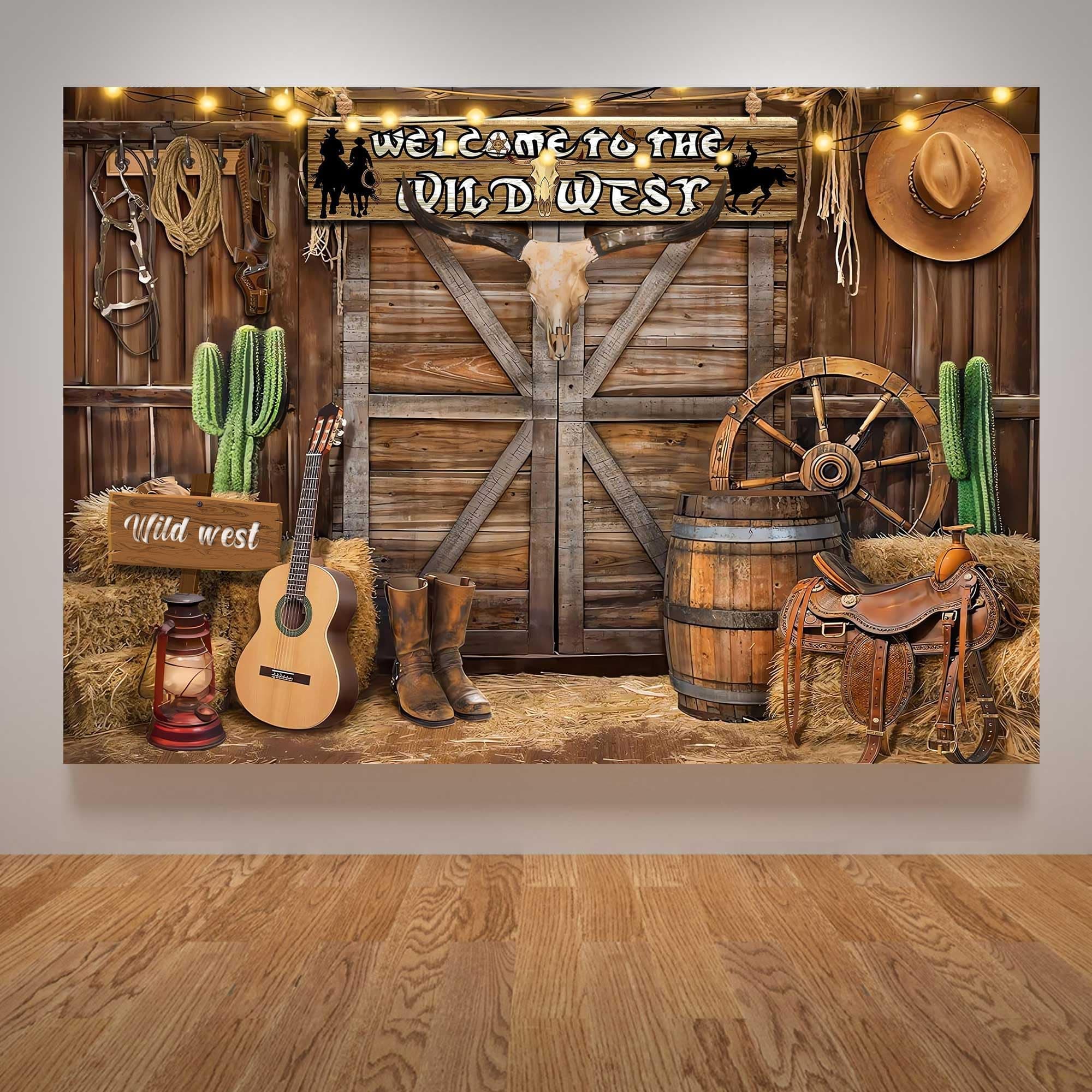 Western Party Theme Backdrop 5.9 * 3.6 Ft Western Cowboy Party Decorations Su...