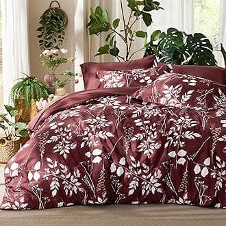 Bedsure Full Size Comforter Set - 7 Pieces Floral Burgundy Soft Bedding Sets, Full Bed in a Bag with Botanical Flowers Comforter, Sheets, Pillowcases & Shams