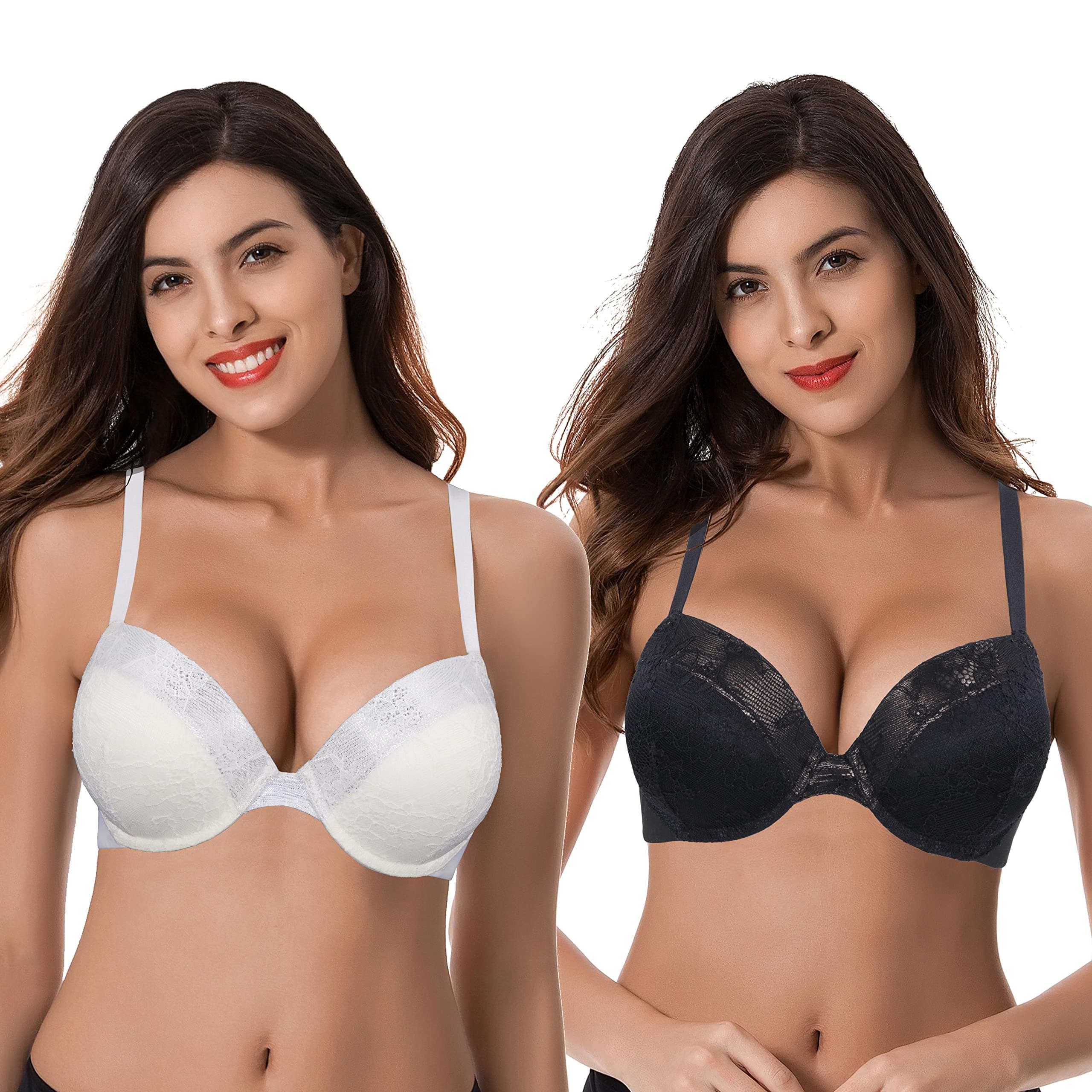 Curve MuseWomen's Plus Size Add 1 and a Half Cup Push Up Underwire Lace Bras