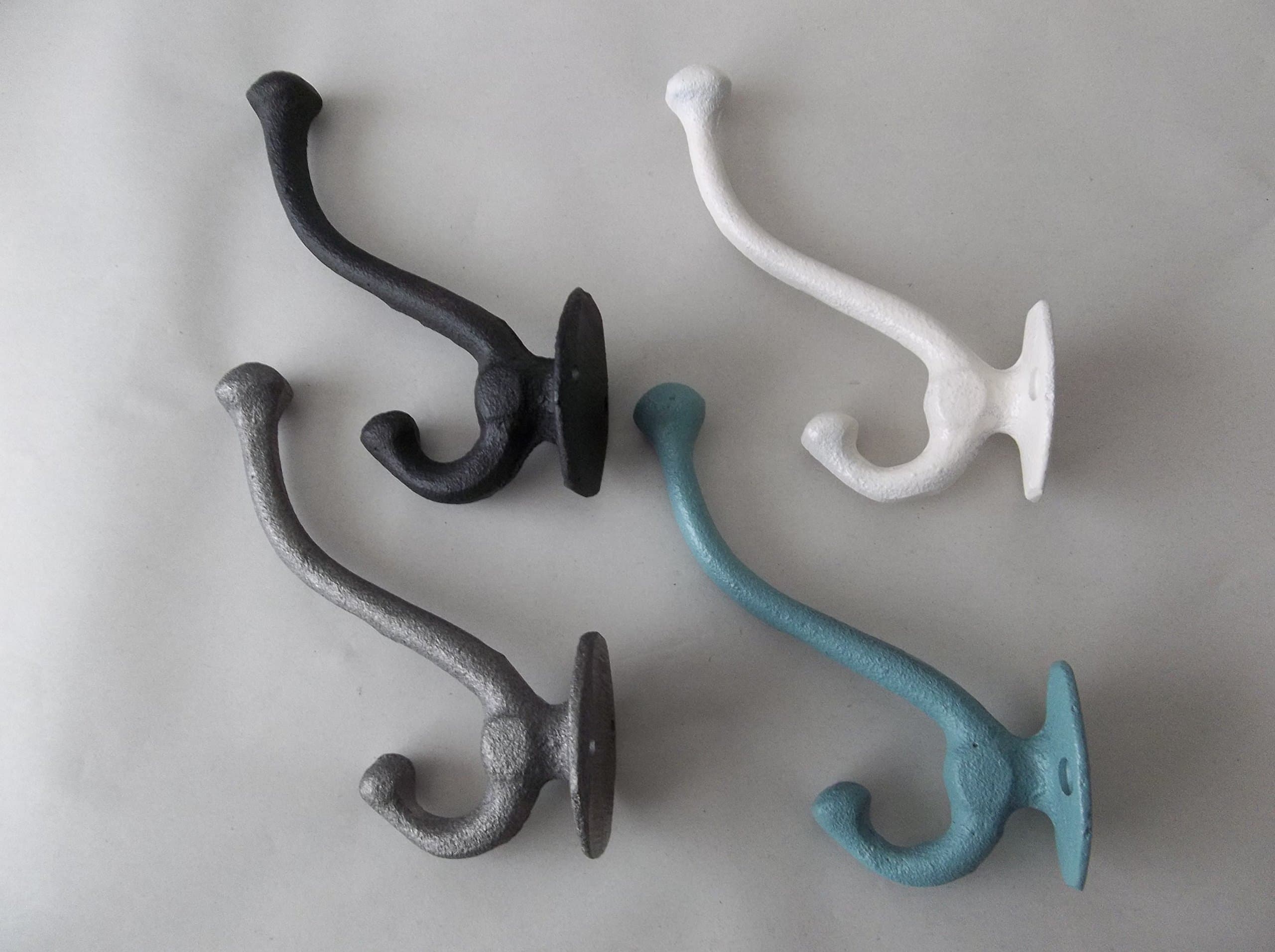 (1) 5" Rustic Cast Iron Coat Hooks, Farm House, School House Style - Natural or Painted (Natural Cast) (Flat Black) (Flat Black) (Secluded Garden Green) (Secluded Garden Green) (Flat Black) (Flat Black)